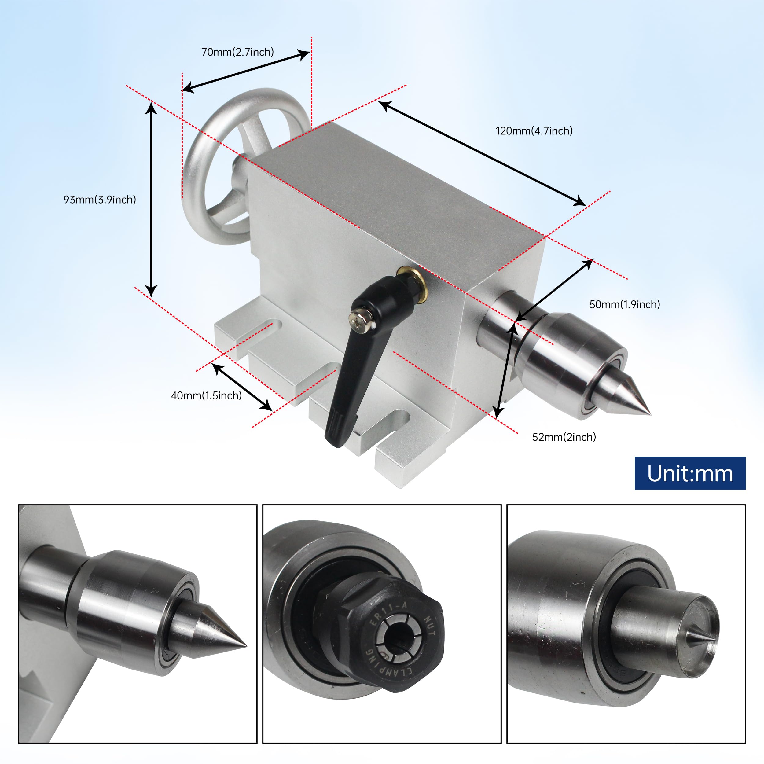 65mm MT2 Tokarka Cent Konik Morse'a Gwintownik 2 Cent Ruchomy z 4 wymiennymi głowicami Do Frezarki CNC 4H Osi, 4 Osi Mohsa MT2 CNC Konik Teleskopowy Skok 50MM