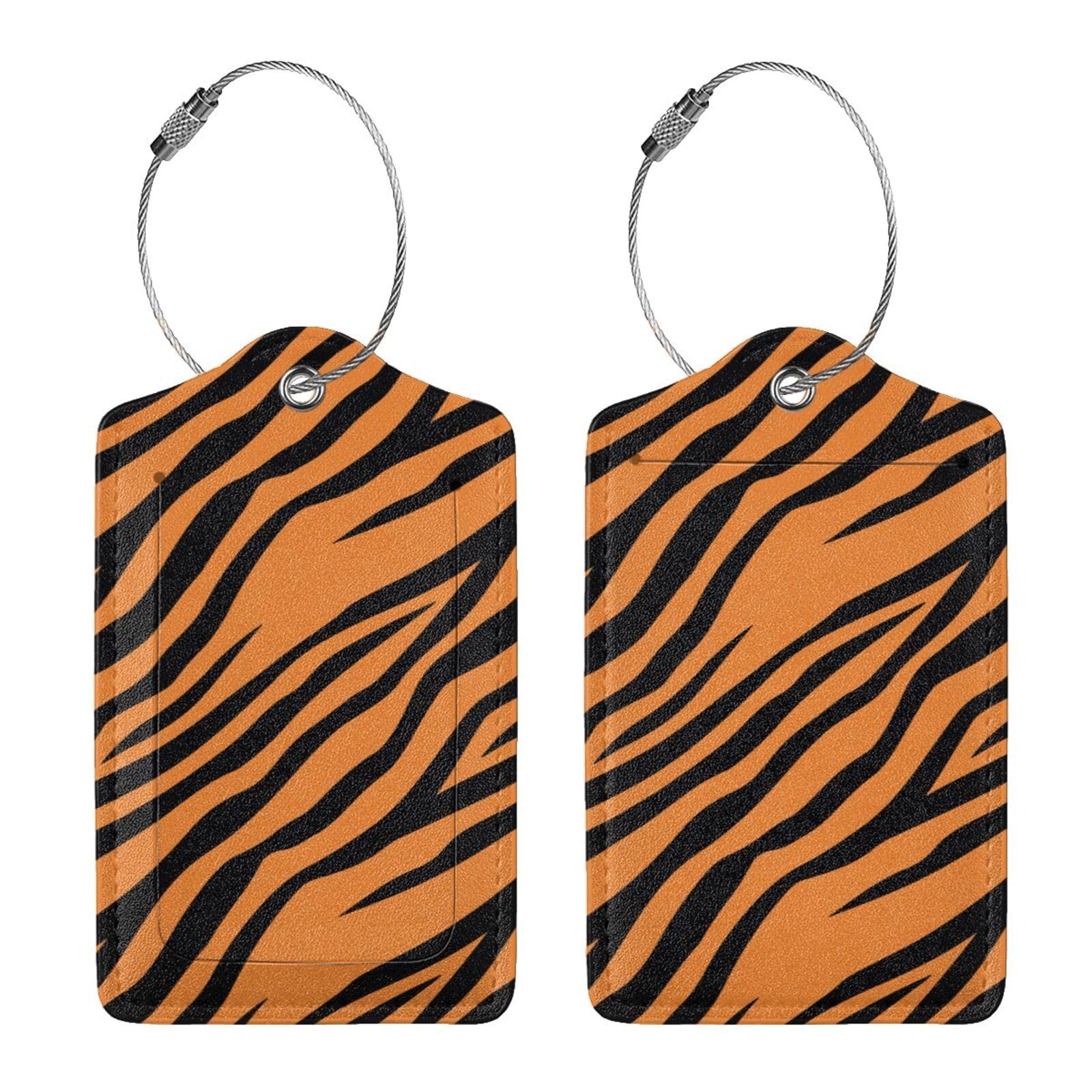 2 Pcs Cute Tiger Texture Pattern Luggage Tag for Suitcase, Steel Loop with Privacy Cover ID Label,Tiger Decor Birthday Gift for Women Men Boy Girl