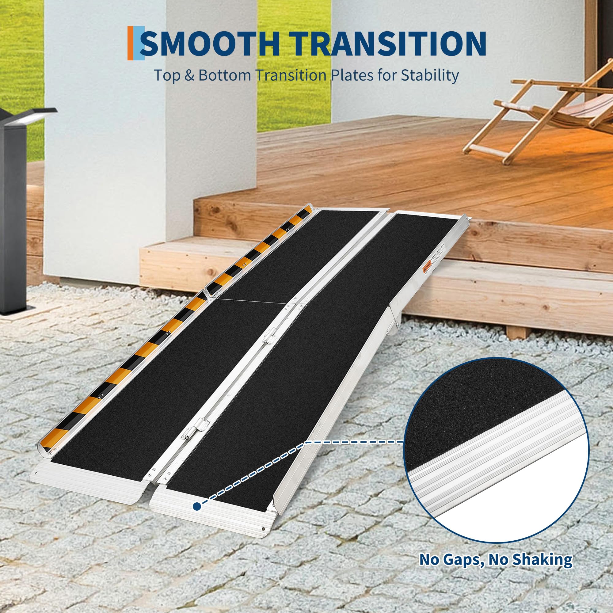 Garvee Rampa Plegable para Silla de Ruedas de 7 pies - Aluminio Antideslizante - 600lb de Capacidad - Portátil y Ligera - Ideal para Escalones, Puertas, Autos y Scooters - Incluye Superficie de Cuero