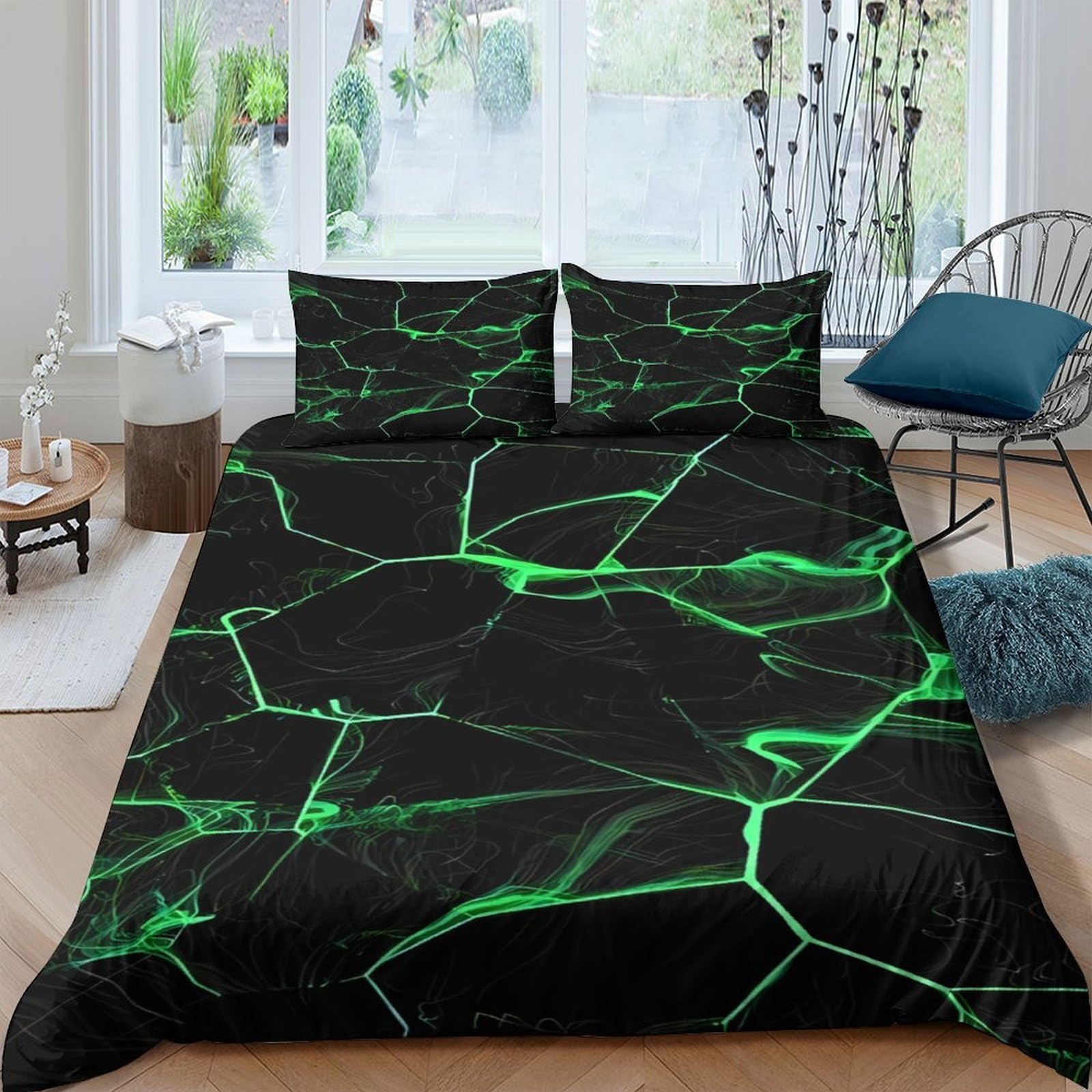 Ctjqhvkz Style-3 3D Printed Neon Cracked Stone Fitted Sheet Microfiber Soft Breathable Abstract Lava Bed Cover For Bedroom Guest Room Single（135X200cm）