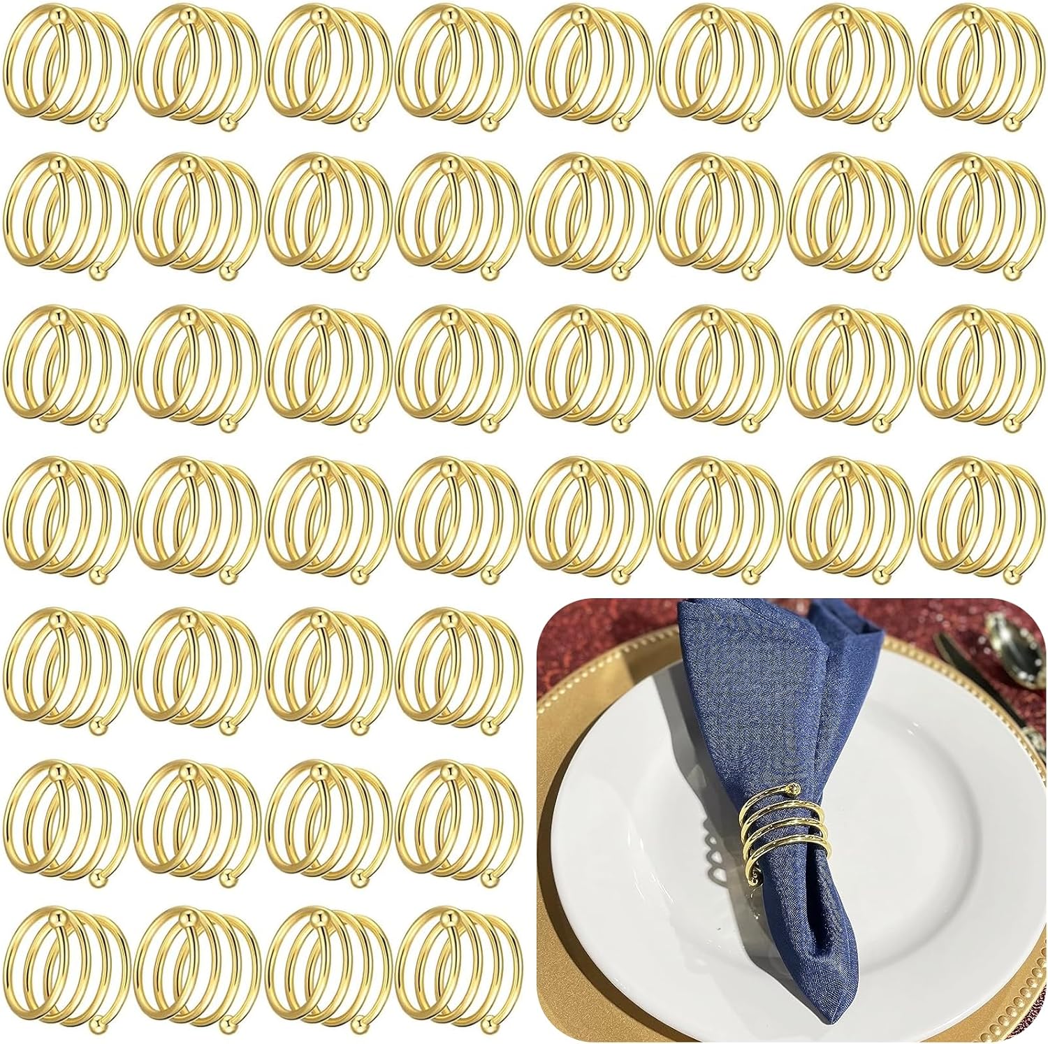 Set of 100 Napkin Rings Metal Gold Round Napkin Ring, Spring Napkin Rings Bulk Dinner Banquet Serviette Decor, Dinning Table Setting for Thanksgiving Christmas Halloween Holiday Wedding Party