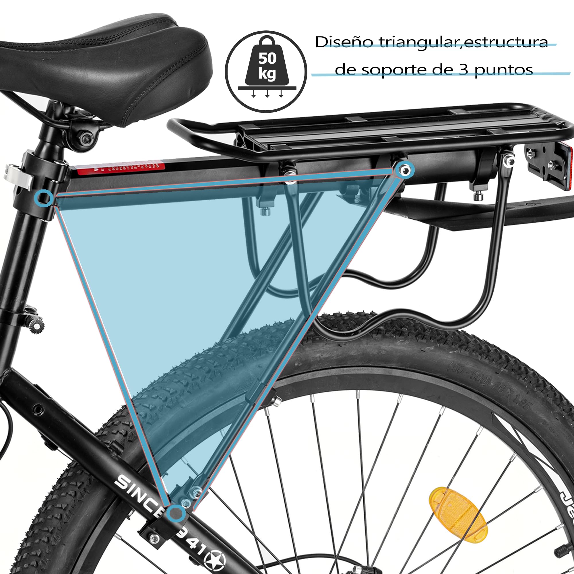 Portabultos Bicicleta [24-29 Pulgadas] - Portaequipajes Trasero con Capacidad de 50KG, con Guardabarros y Reflector Grande, liberación rápida para Bicicleta de montaña y de Carretera