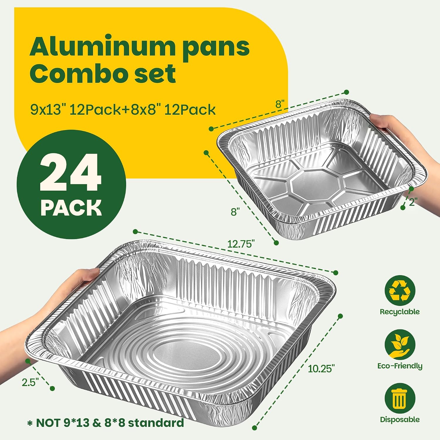 Aluminum Pans [24 Pack], Foil Pans 9x13 [12pc] & 8x8 [12pc] Baking Pans Set