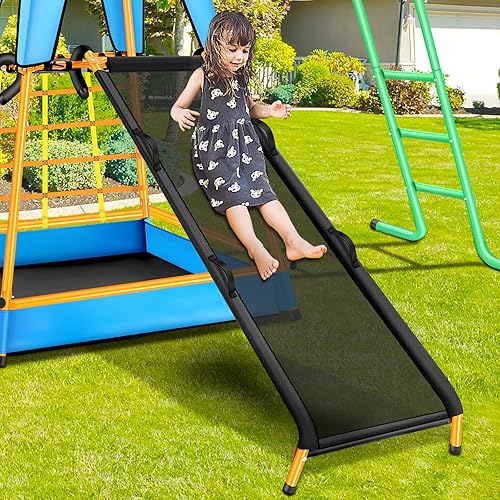Miniatura 8 de Juguetes de escalada al aire libre para niños, juegos de columpios para patio trasero, equipo de juego al aire libre todo en uno para niños con