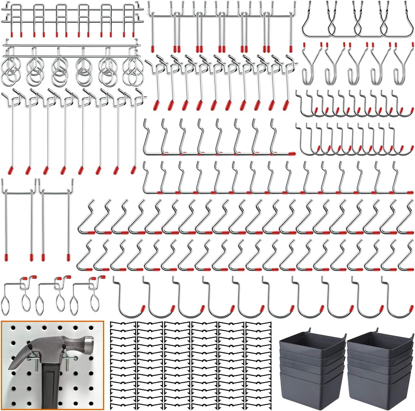 TUPARKA 242 Pieces Peg Board Hooks Accesorries Pegboard Hooks Assortment with 10 Pieces Pegboard Organizing Bins