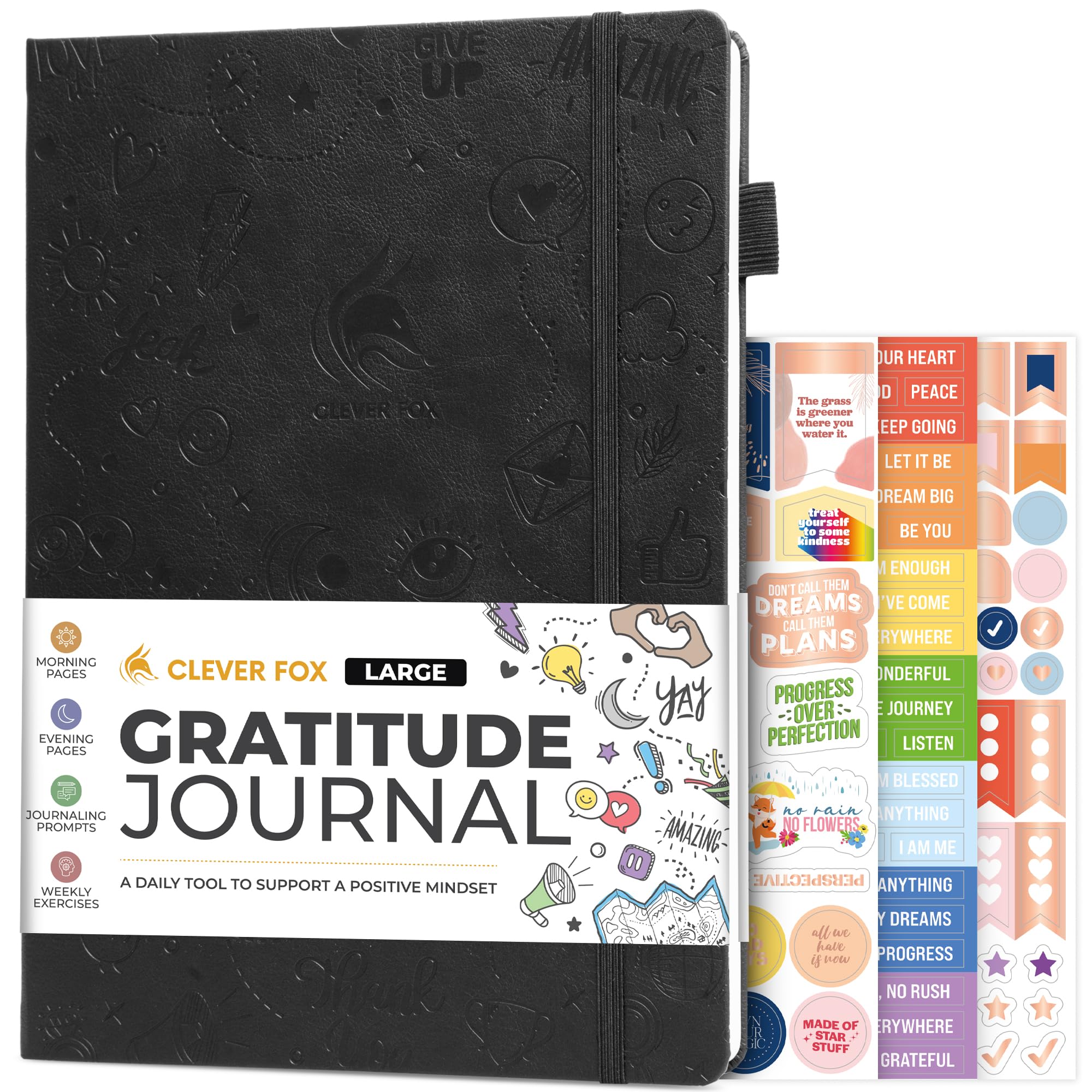 Clever Fox Gratitude Journal Large – Happiness, Positivity & Affirmation Journal – Inspirational Daily Notebook, 3 Months, 8.3x11” (Black)