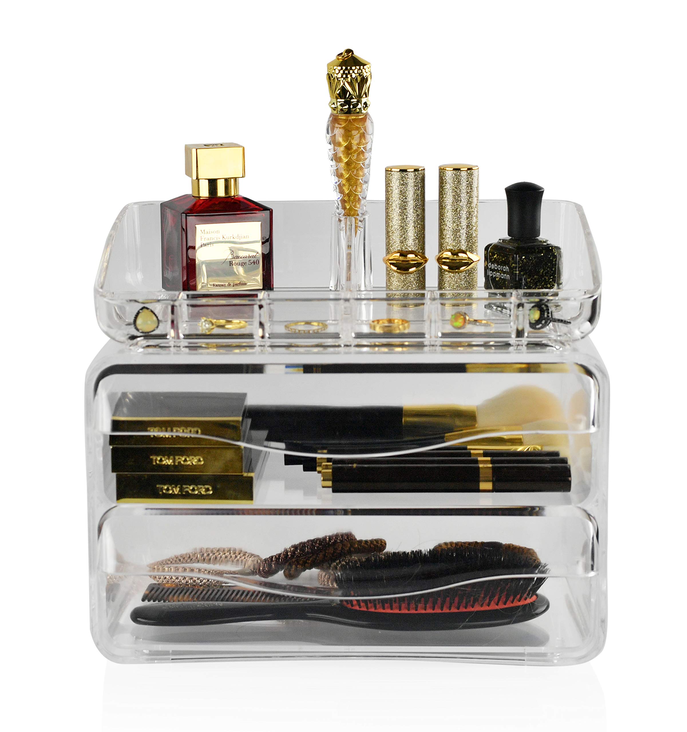 ARAD Organizer in acrilico a 2 cassetti per forniture da ufficio o trucco e cosmetici