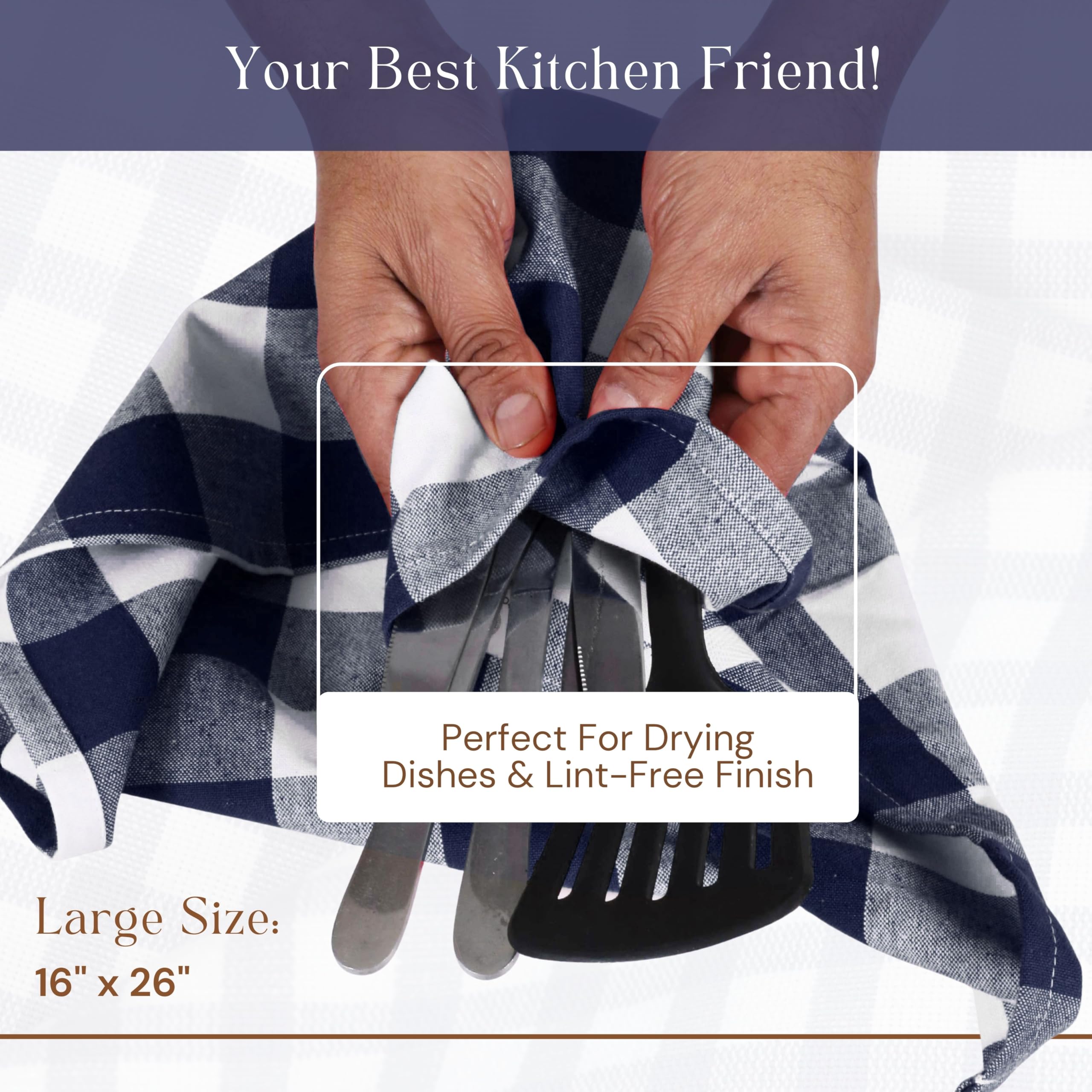 Confezione da 12 strofinacci da cucina a quadri in 100% cotone, 40,6 x 66 cm, super assorbenti, ad asciugatura rapida, asciugamani per la pulizia del ristorante con occhiello per