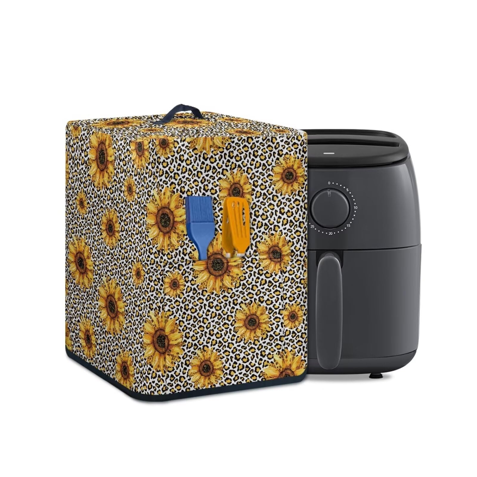 Leopard Print Air Fryer Cover Kitchen Accessories Dustproof Small Appliance Cover with Storage Pocket Air Fryer Dust Cover
