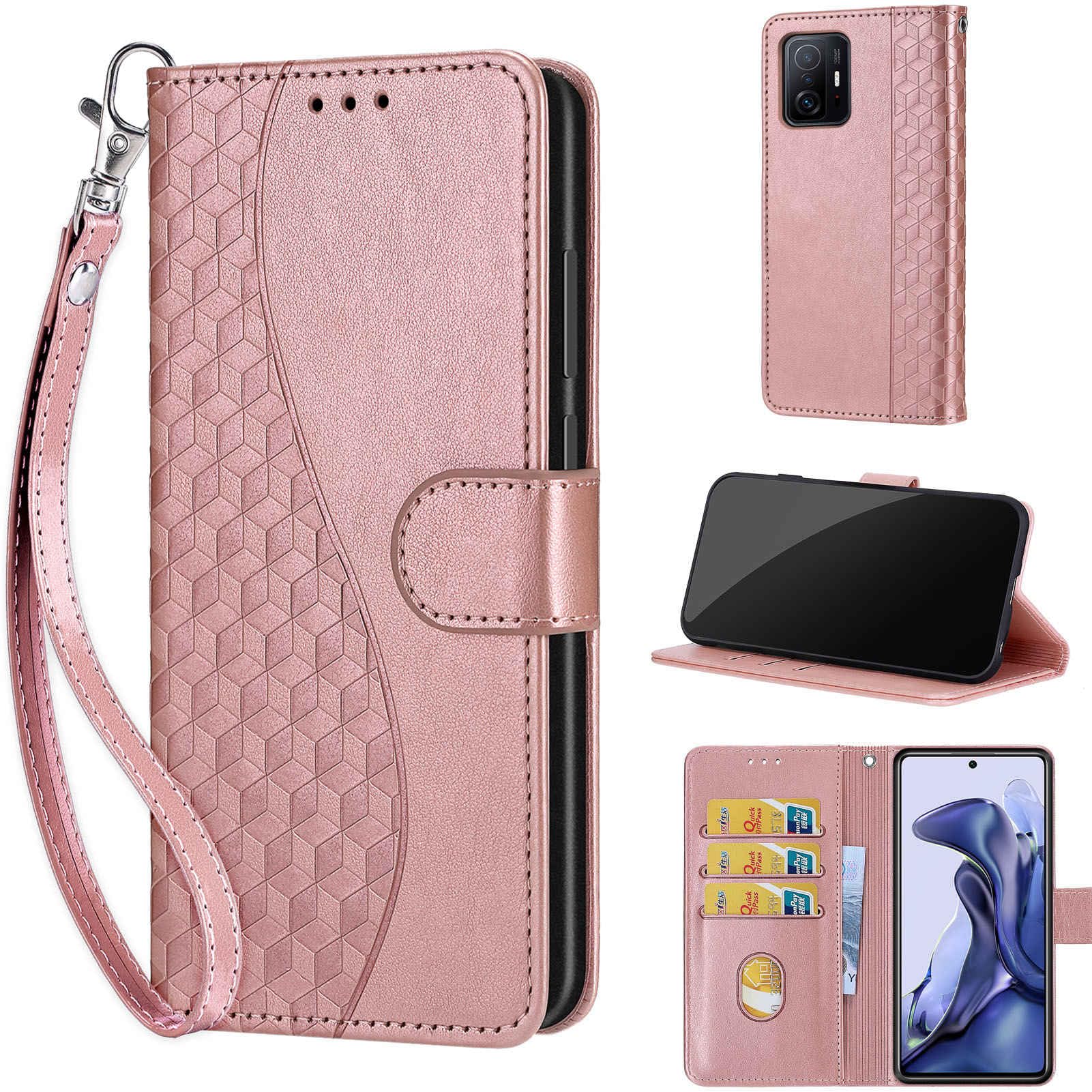Custodia A Libro Betterfon Per Xiaomi 11T / 11T Pro (5G) - Portafoglio Con Slot Per Carte E Funzione Leggio, Elegante Oro Rosa
