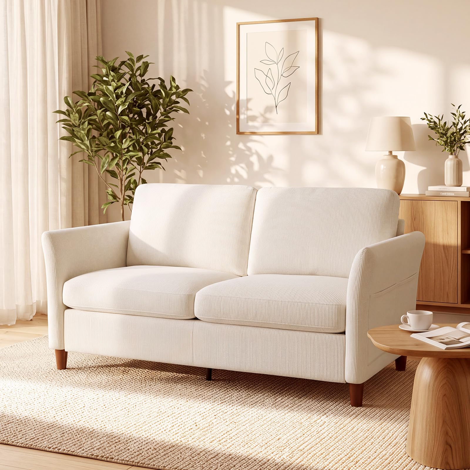Valthie 70 inch beige corduroy loveseat sofa