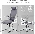Tervo Model U | Folding Office Chair for Small Spaces | Gaming Chair for Adults and Children | Ergonomic Mesh Computer Chair for Bedroom | Folding Desk Chair for Home Work (White and Grey Headrest)