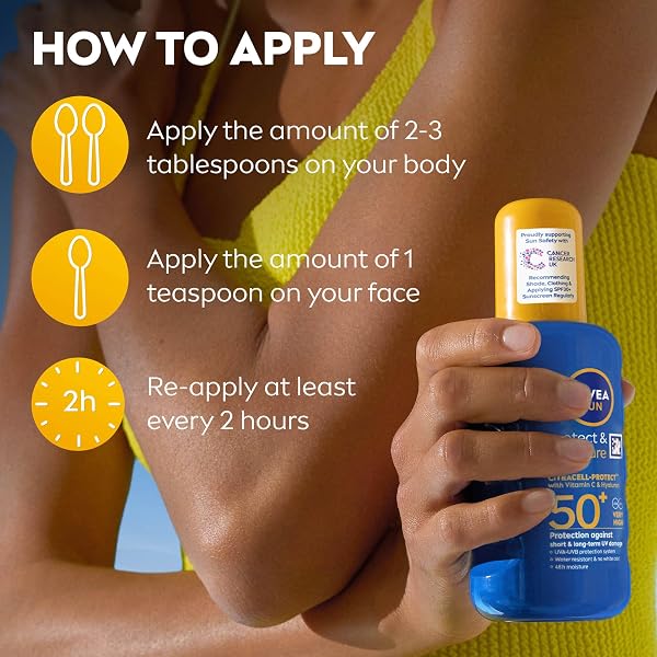 NIVEA SUN Protect & Moisture Sun Spray SPF 50+ (200ml), Moisturising Suncream Spray with Vitamin C and Hyaluron, Immediate UVA/UVB Protection, Fast-Absorbing No White Cast Formula - 5