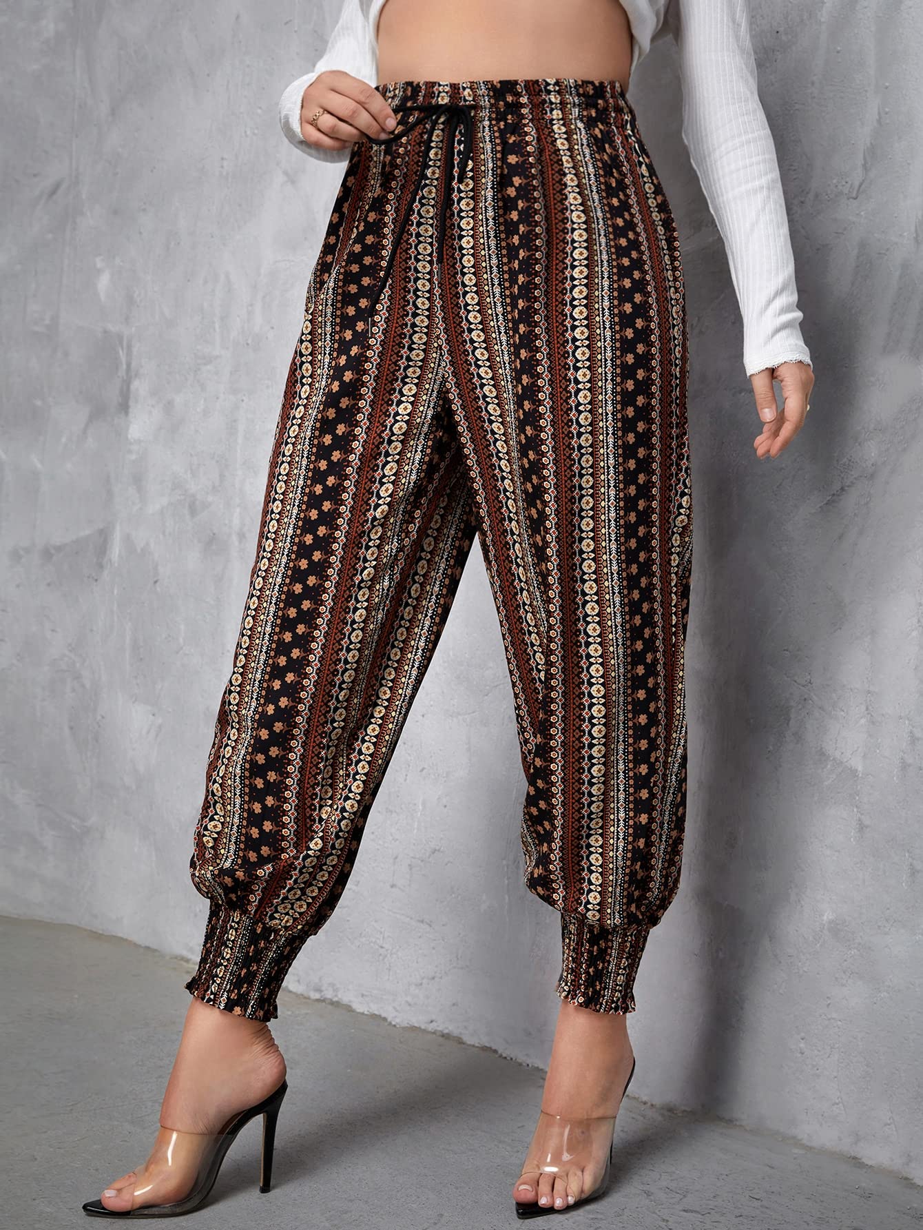 EVLTN Plus Size Pants Women Plus Geo Floral Print Pants Plus Size Pants Women Size 3X-Large
