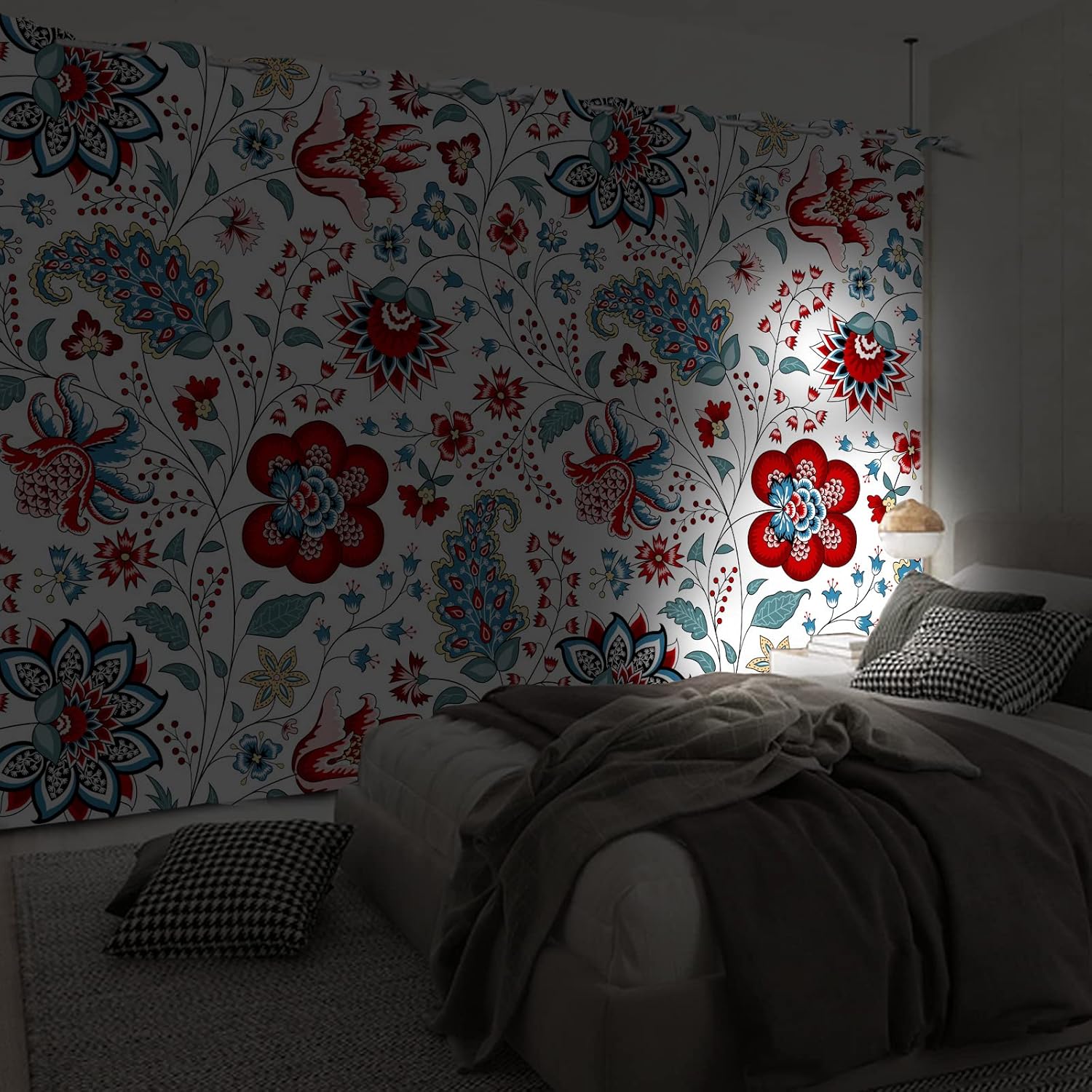 Boho Colorful Floral Blackout Curtains Paisley Flower Plant Printing Pattern Minimalist Decor Curtain for Bedroom Living Room Grommet Darkening Window Drapes 2 Panel Set, 21x45 Inch