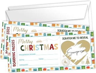 Christmas Boarding Pass Gifts Tickets, Fake Scratch-Off Plane Tickets, Colorful Christmas Travel Reveal Surprise Cards For Couple Family, Birthday Valentine's Day Date Gifts, 06