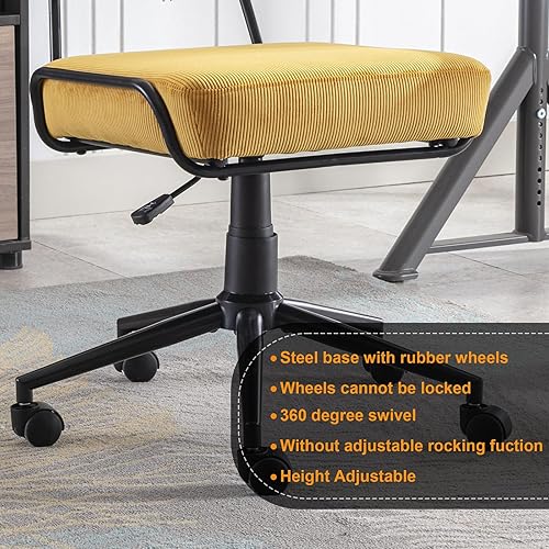 Miniatura 6 de HEAVYSEVEN Silla de oficina en casa, de sarga sin brazos, silla giratoria ajustable con ruedas para espacio pequeño, sala de estar, maquillaje,
