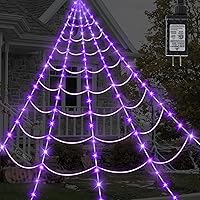 Vista 1 de Luces de telaraña para decoración de Halloween al aire libre de 16.4 pies de telaraña gigante, decoración iluminada, 135 luces LED moradas