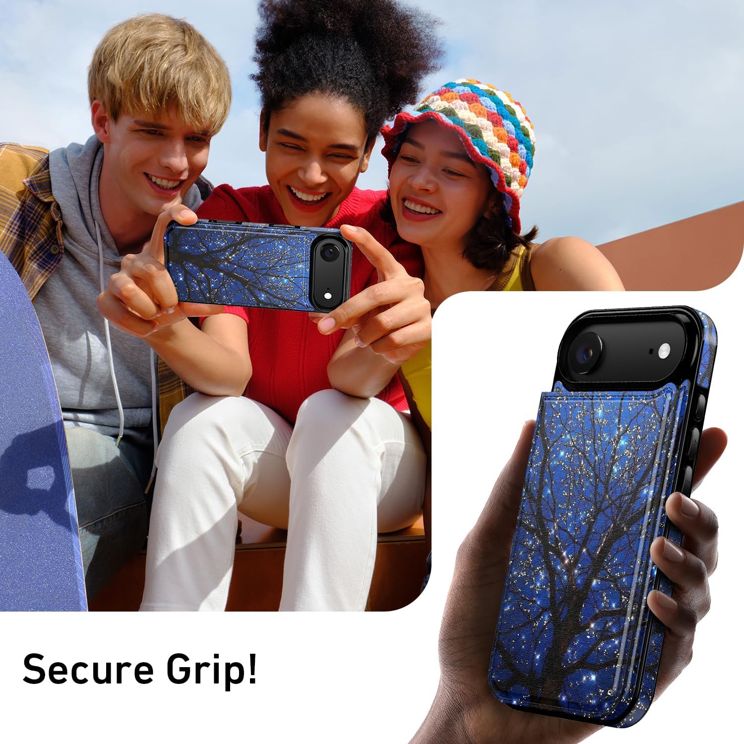 FUNMIKO for iPhone 17 Air Wallet Case with Card Holder, RFID-Blocking, Military-Grade Protection & UV-Printed Artwork, Magnetic Closure with Leather Kickstand - Dreamy Wishing Tree - Image 7