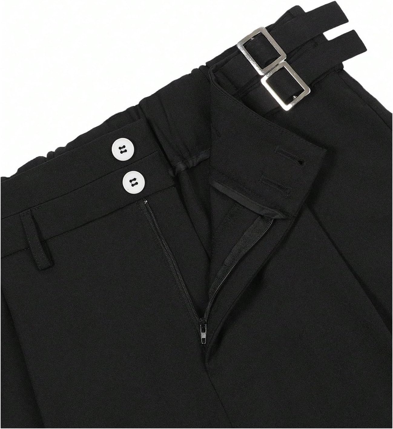 OYOANGLE Men's Pleated Dress Pants Wide Leg Double Buckle Button Baggy Pants with Pockets