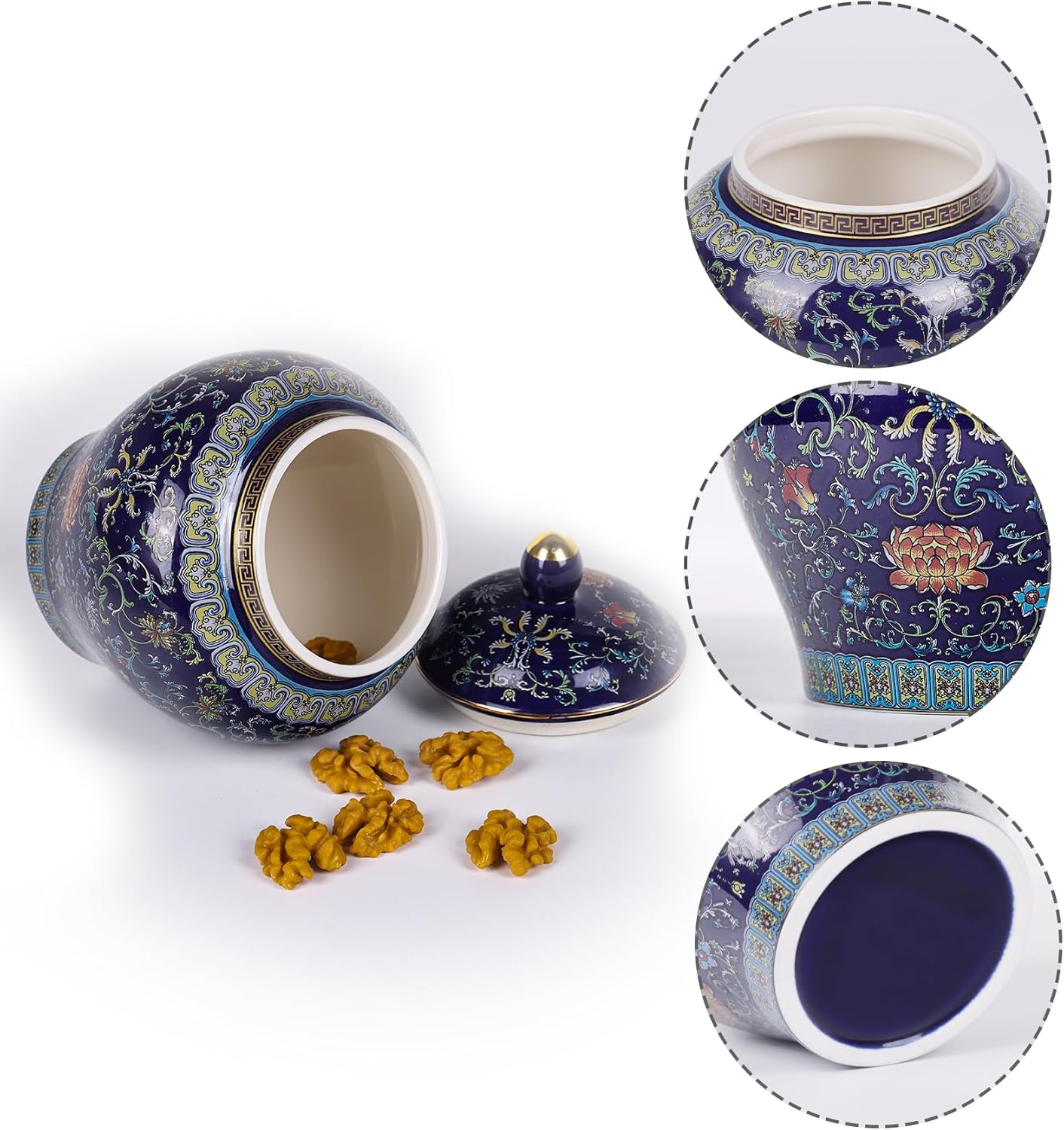 XINGYAN Exquisite Enamel Ginger Jar-Handcrafted Yuan Dynasty General-Inspired Design, Traditional Chinese Blue-and-White Patterns on Colorful Enamel Ceramic Vase(General Blue)