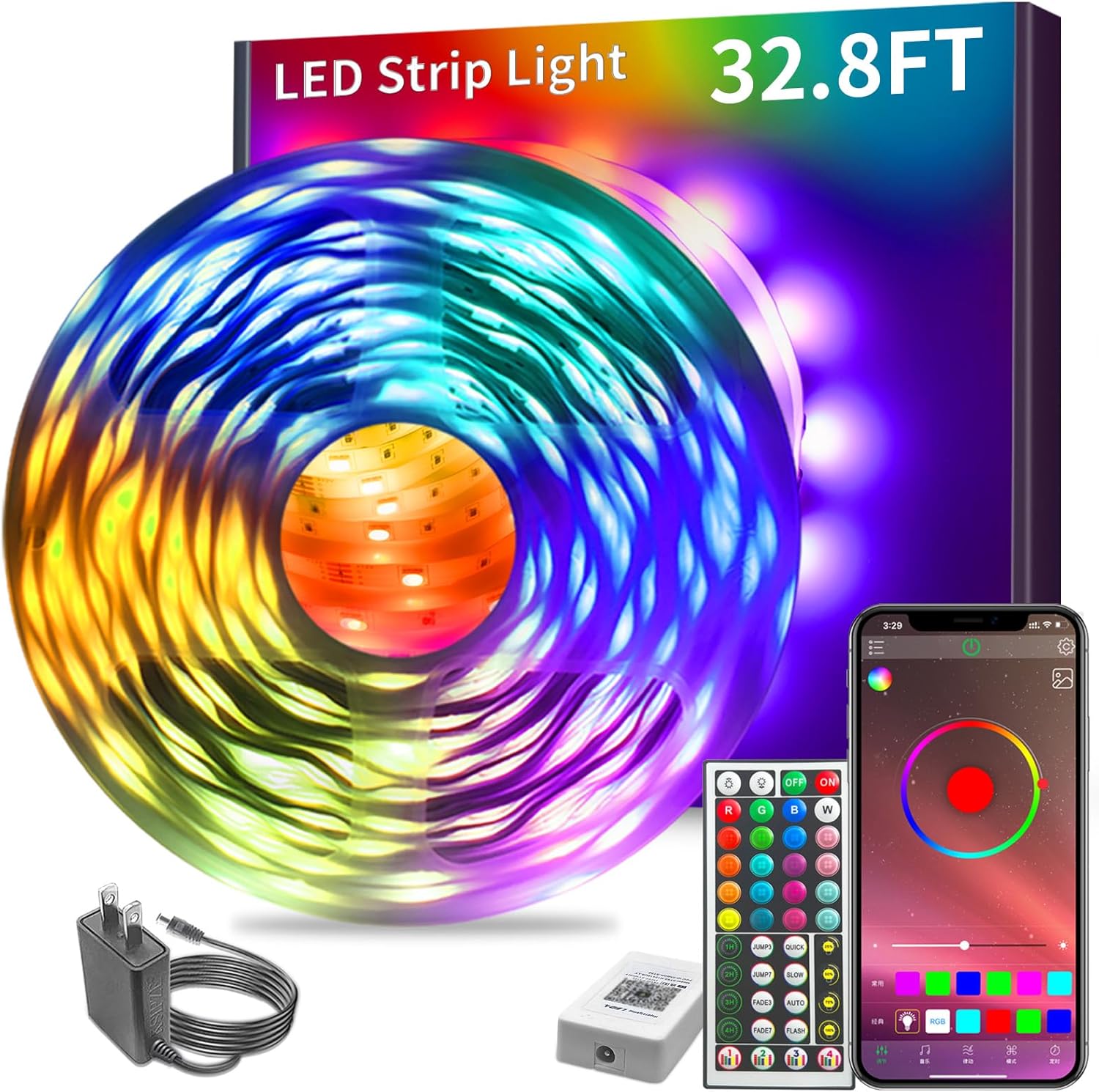 KSIPZE Led Lights for Bedroom 32.8ft Led Strip Lights with Remote RGB Color Changing Music Sync Bluetooth Smart App Control for Room Bedroom Lighting Flexible Home D cor (32.8FT) Thumbnail