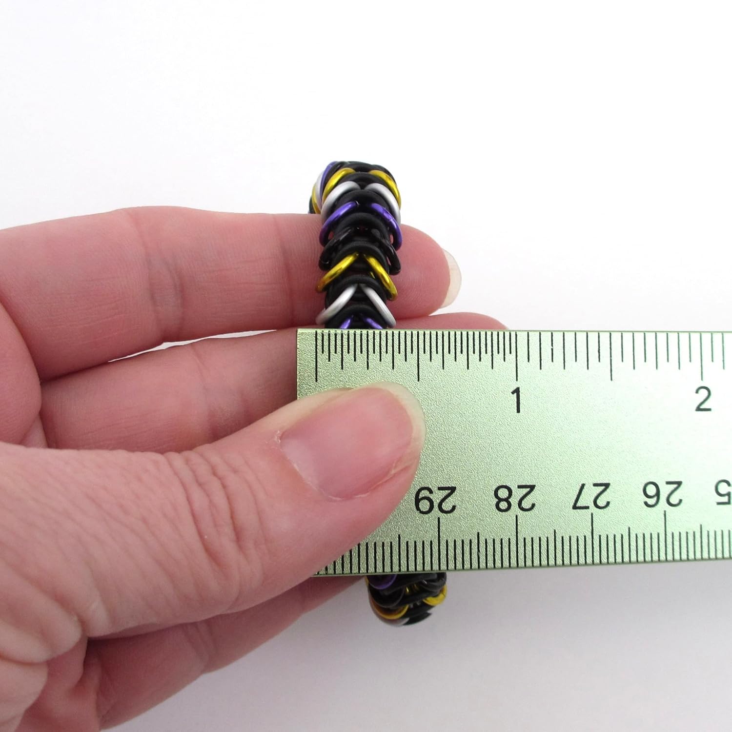 Non-binary pride chainmail bracelet, stretchy box chain in yellow, white, purple and black