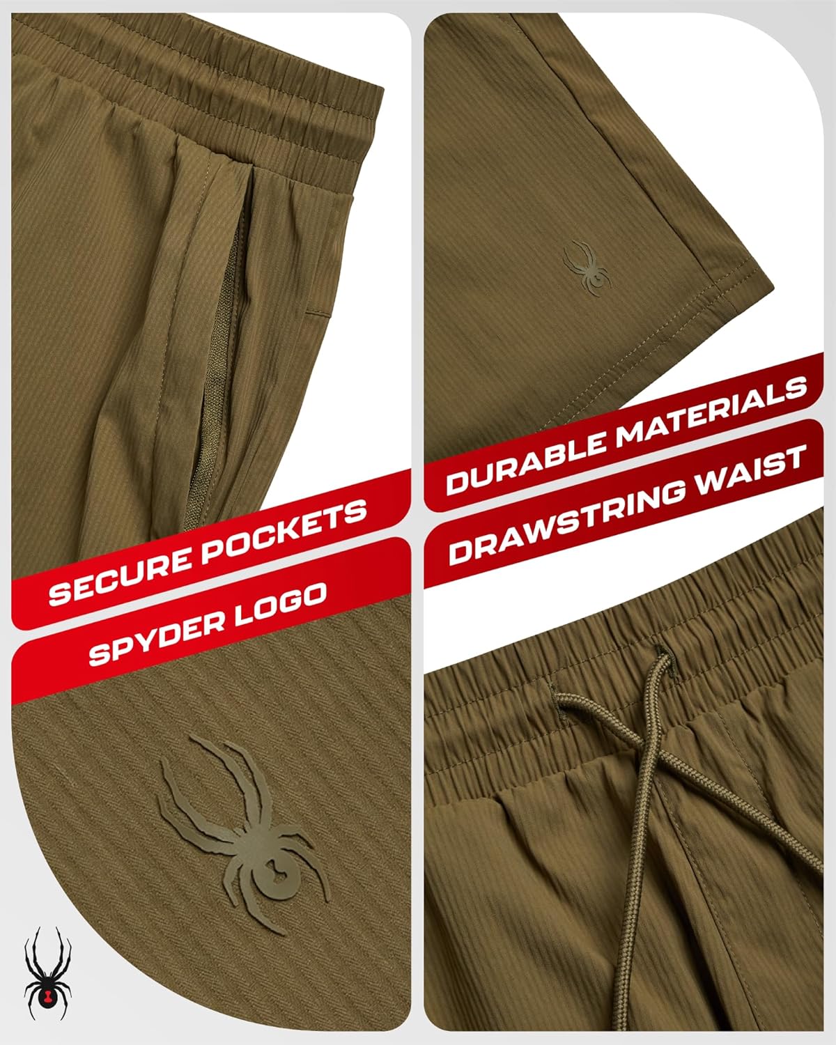 Spyder Mens Athletic Shorts - Quick Dry 8'' Inseam Workout Gym Shorts for Men with Zip Pockets and Drawstring (Sizes: S-XL) - Image 2