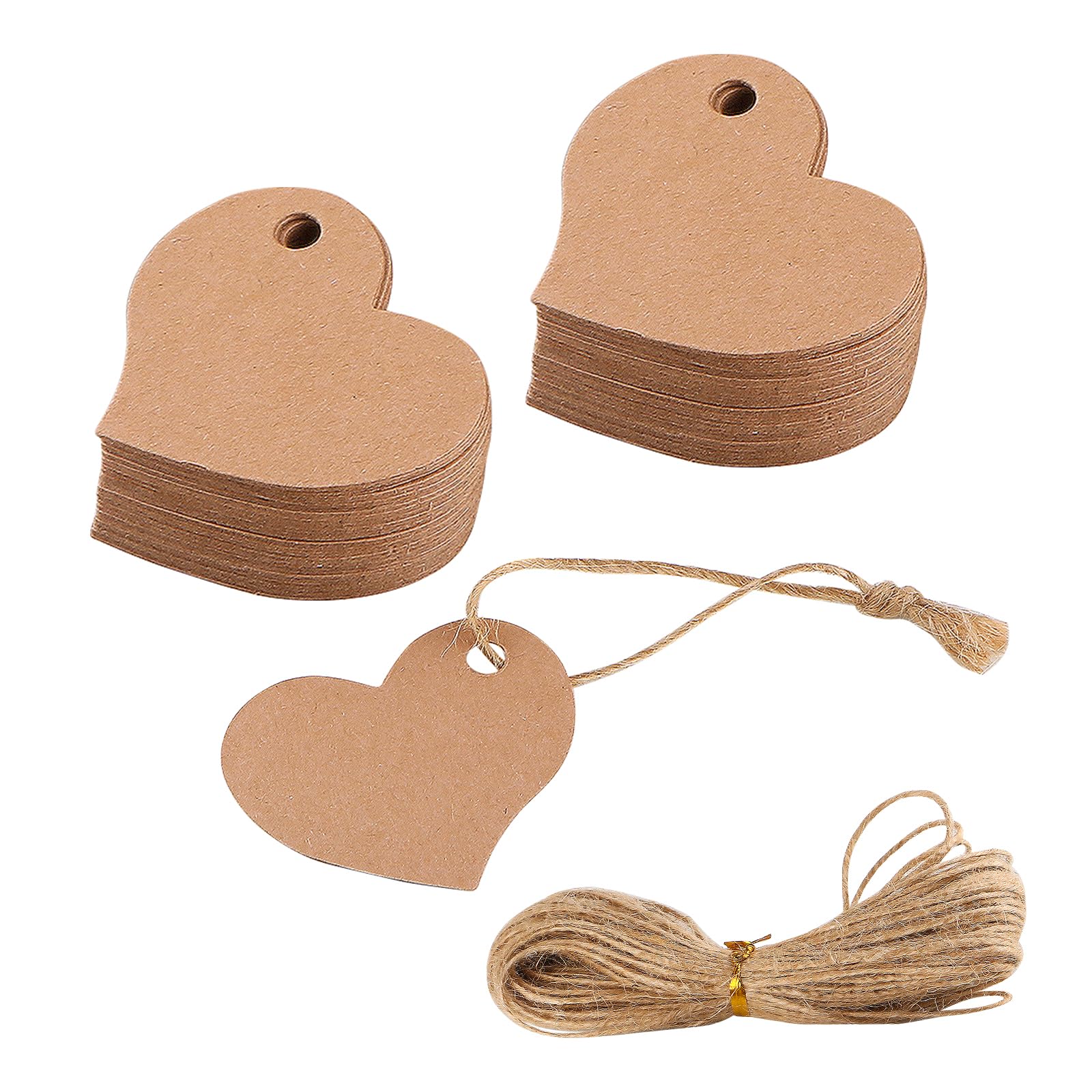 100Pcs Kraft Paper Gift Tags with 20M Jute Rope, Brown Blank Price Tags Luggage Labels with String for Presents Wedding Birthday Easter Valentine's Day DIY Craft Decoration