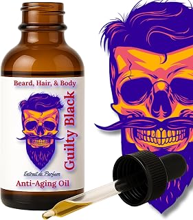 Luxury Cologne Oil - 2oz Anti-Aging Blend with Plant Retinol for Beard, Skin & Hair (Guilty Black)