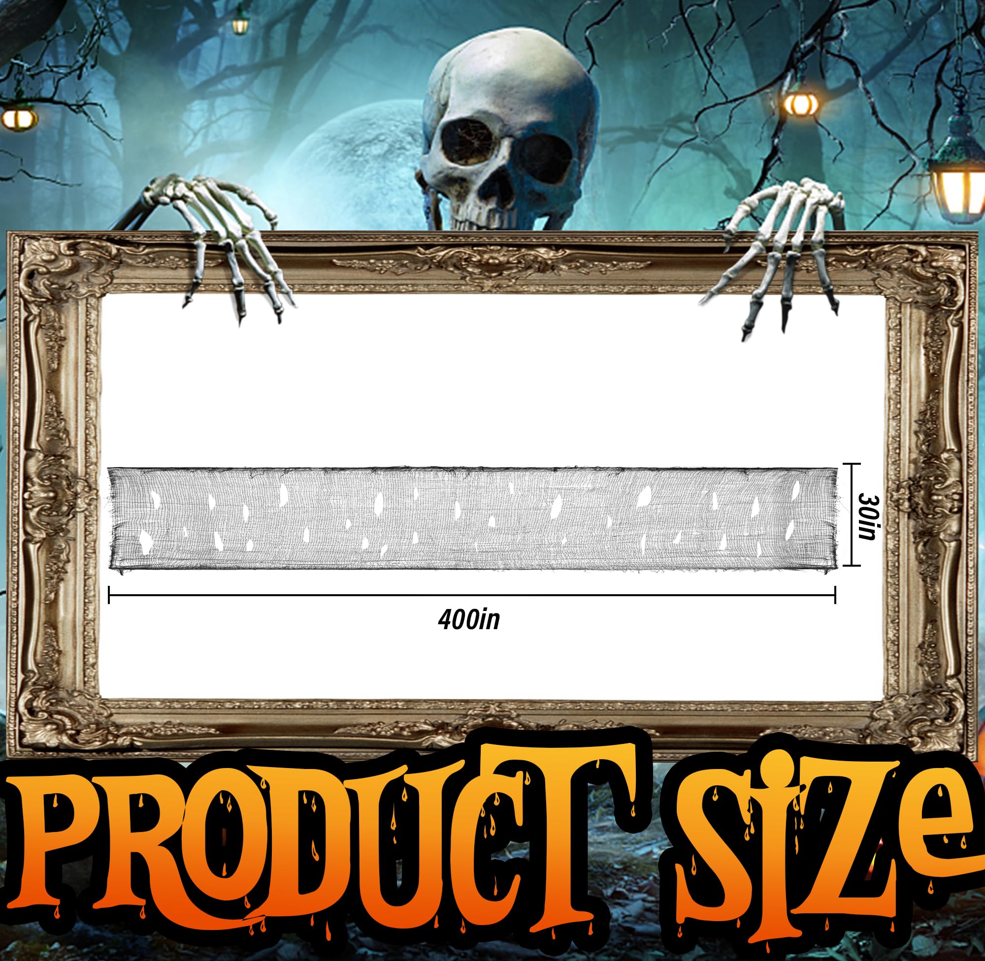 Sfcddtlg Tissu effrayant pour Halloween - 102,4 x 76,2 cm - Noir - Grande taille - Tissu effrayant - Pour fenêtres et portes - Gaze pour décoration de maison hantée