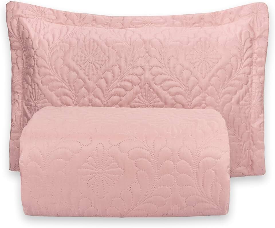 Kit Colcha Cobre Leito Camili Solteiro Dupla Face 2 Peças Ultrassônico (Rosê)