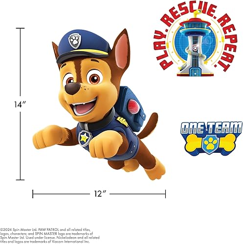 Miniatura 3 de Paw Patrol Chase - Calcomanía de pared grande de vinilo de 14 pulgadas para decoración de dormitorio, decoración de habitación de Paw Patrol