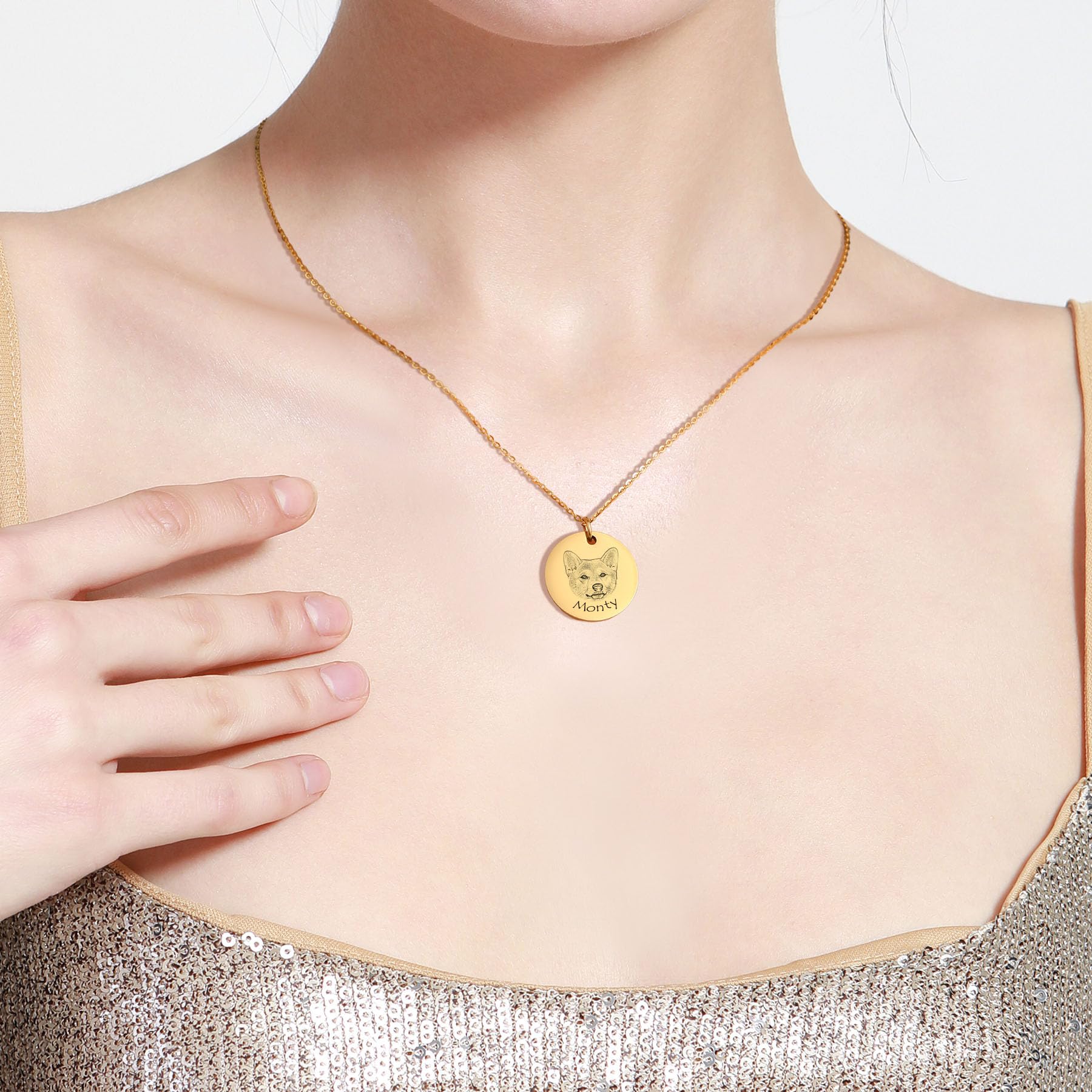 MeMeDIY Collana Personalizzata con Ritratto di Animale Domestico con Schizzo Inciso dell'animale Domestico/Foto a Colori Collana Personalizzata Cane-Gatto