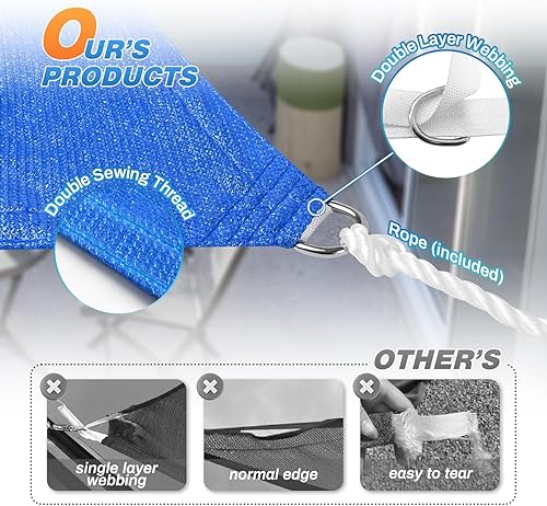 Miniatura 3 de Tang toldo de sol, velas de sombra 180GSM HDPE Equilateral Triángulo Permeable Toldo estándar comercial personalizable, Azul