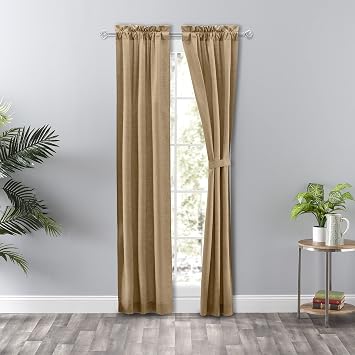 Lisa Solid 56 x 63 Tailored Panel Pair with Ties, Tan