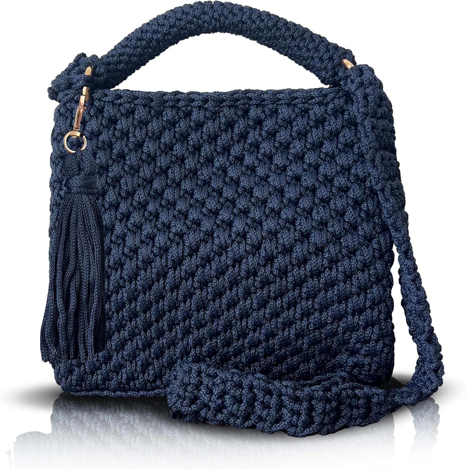 Handmade Crochet Shoulder Bag for Women – Boho Knit Crossbody Purse with Tassel, Lightweight Woven Handbag, Stylish Casual Satchel for Everyday & Travel - Image 5