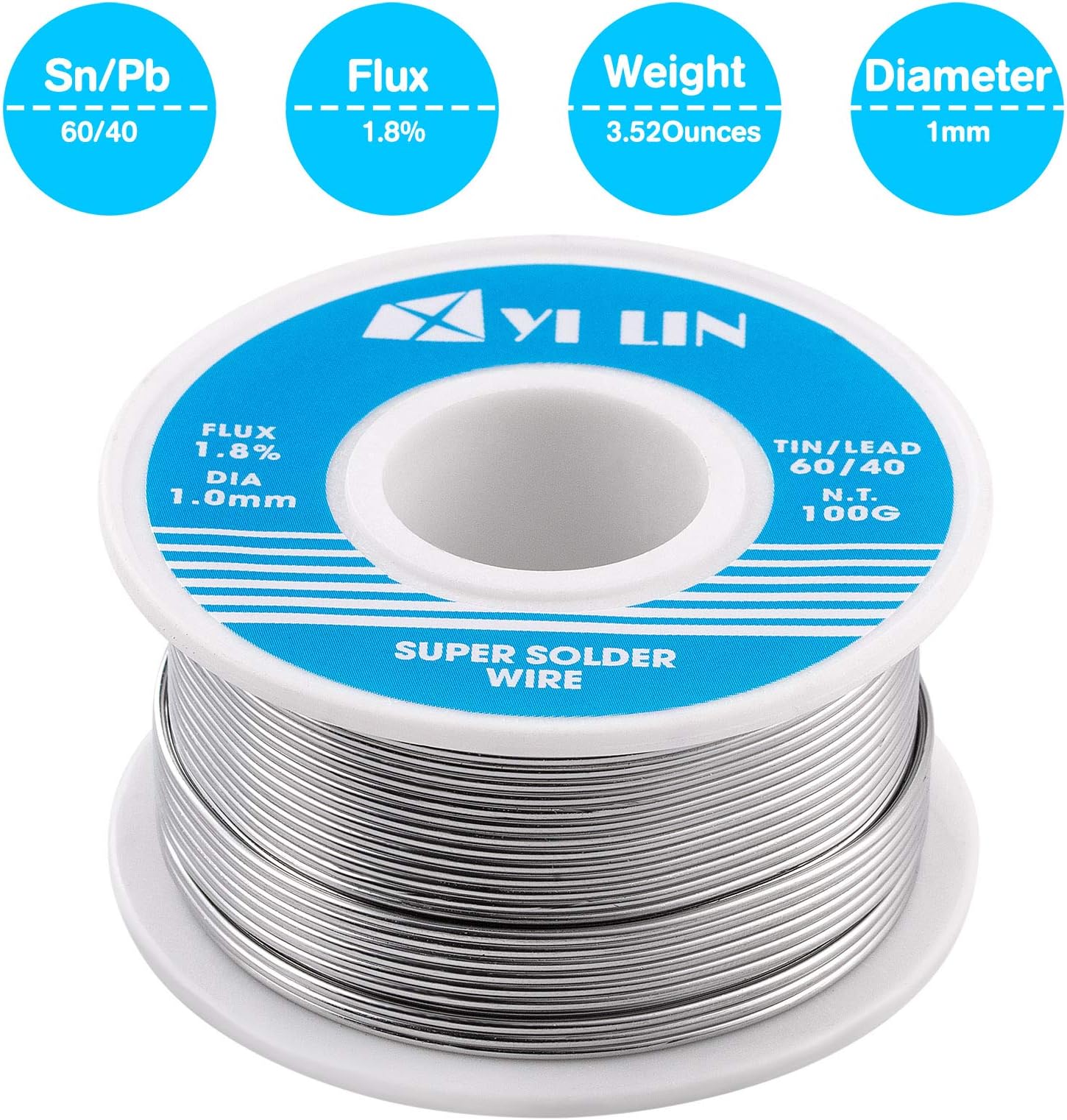 YI LIN 60/40 Solder Tin Lead Rosin Core Solder Wire For Electrical Soldering (1mm/100g)