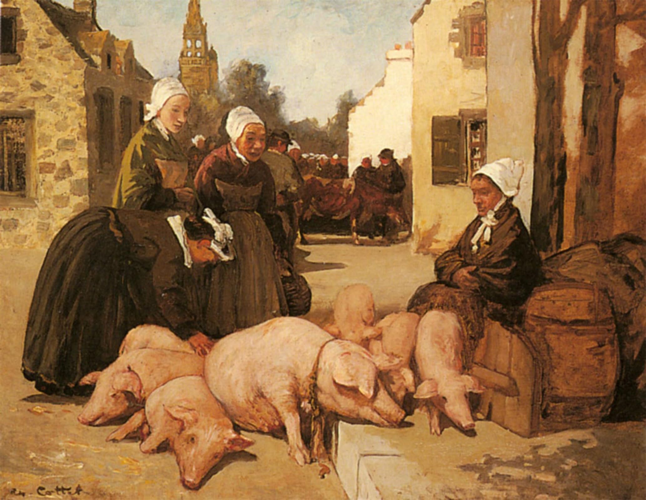 SERENDIPITP Abstract Painting Mural Print Picture Wall Decor Painting Selling Livestock by Charles Cottet Vintage Wall Artwork for Home Decor 60x90cm