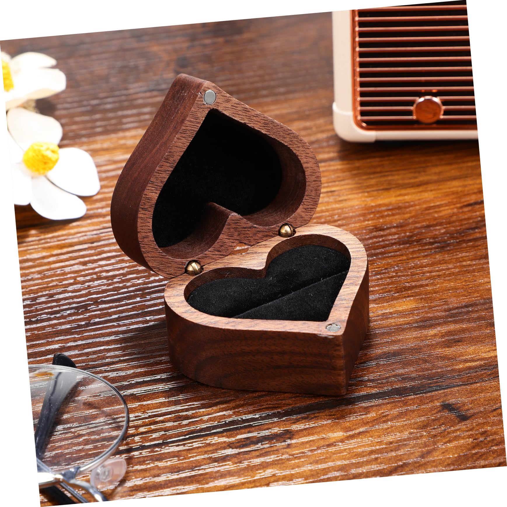 BESPORTBLE Boîte De 4 Pièces porte-alliances en forme de Mariage heureux à bijoux cœurs couple cas de bague de mariée étui à bague matériel en bois