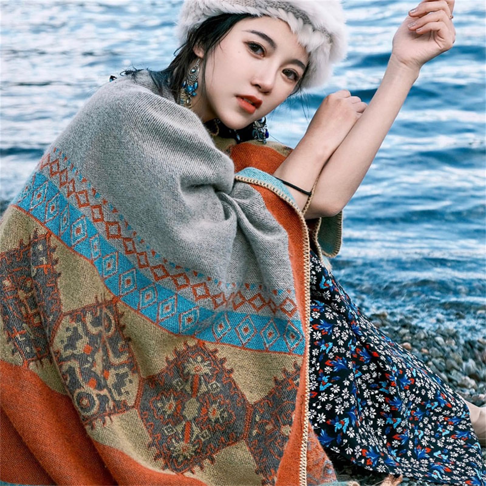 Poncho Mantella Scialle Autunno E Inverno Spessi Caldi da Viaggio Caldo Fotografia Usura Esterna da Cappa Sciarpa Donne