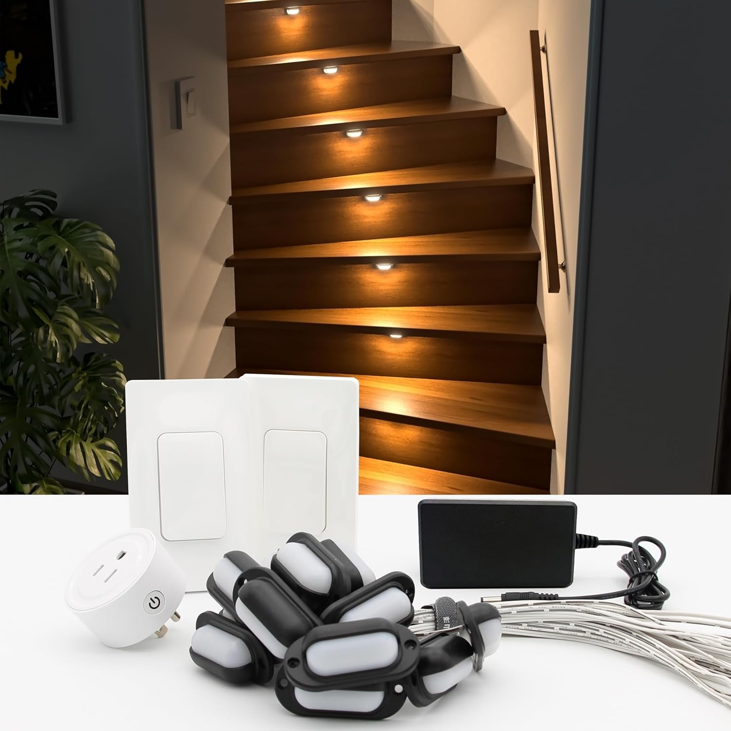 Stair Step LED Light Kit JOV-0816 for Indoor Stairs Lighting – Self-Powered Wireless Panel Switch Control (Warm White 3000K, 16 Stairs)