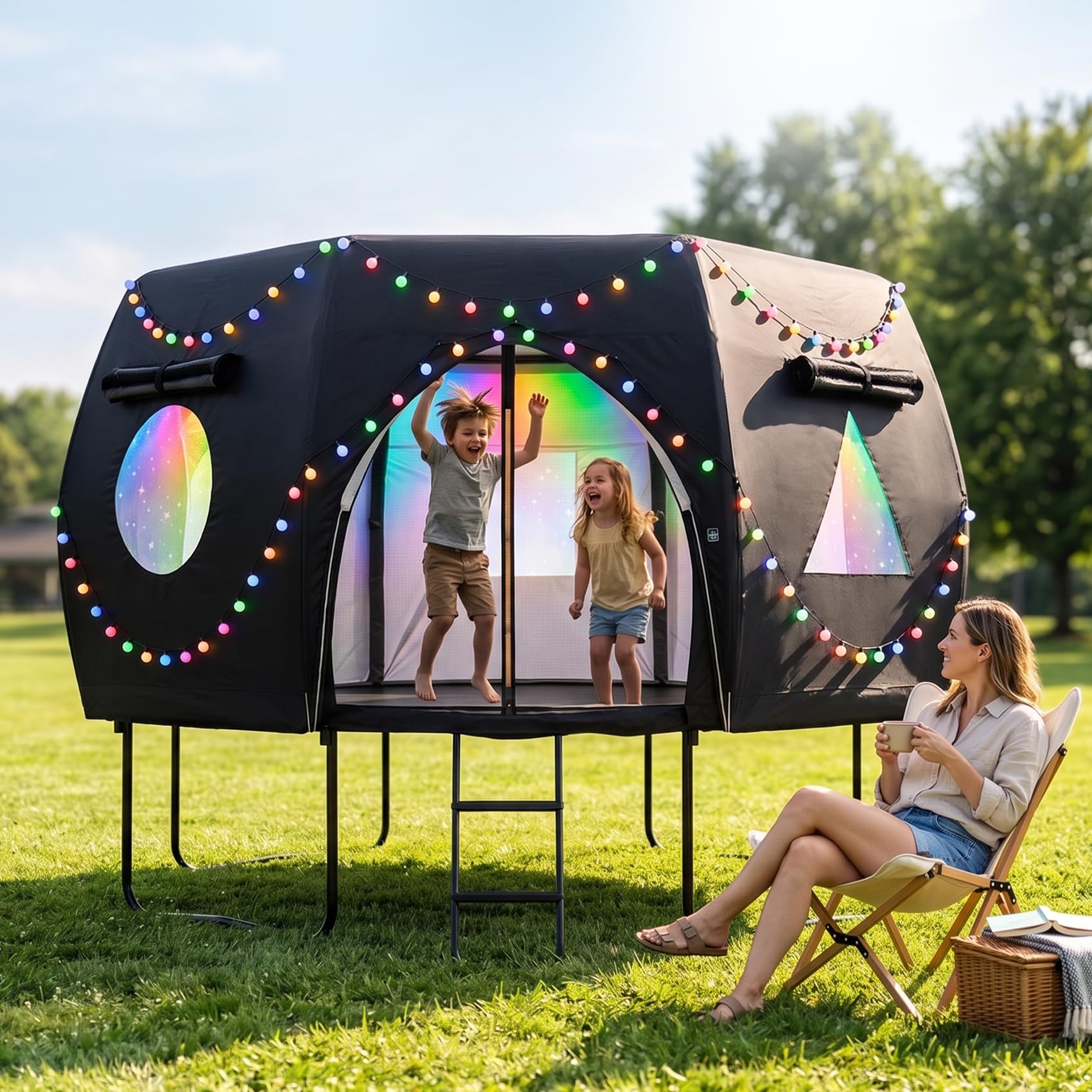 12Ft Trampoline Tent (Tent Only), Trampoline Shade Cover with Led Lights