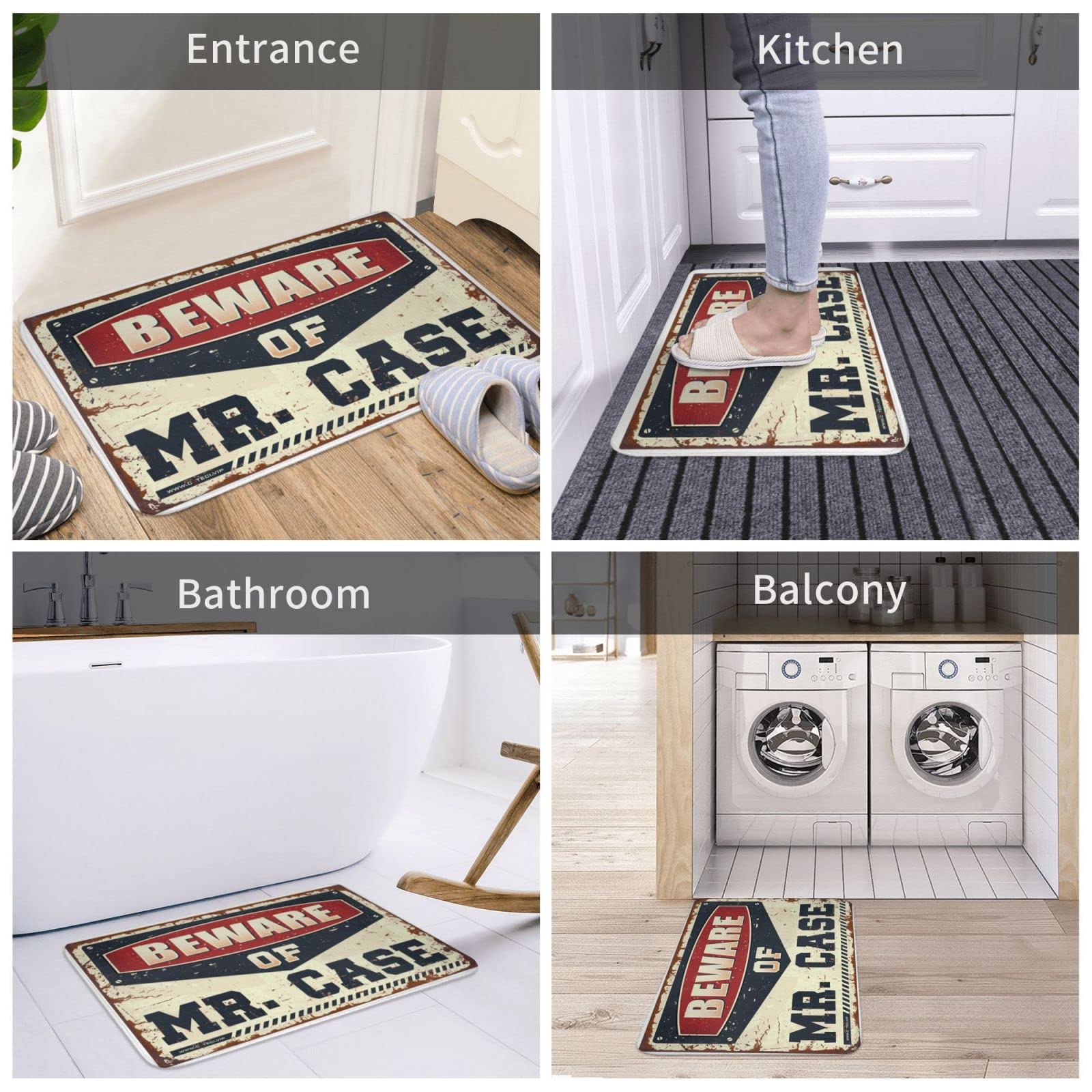 Interessante zerbino con scritta "Beware of Mr. Case" zerbino per patio bar accessori per esterni decorazione autunnale (dimensioni: 65 x 90 cm)