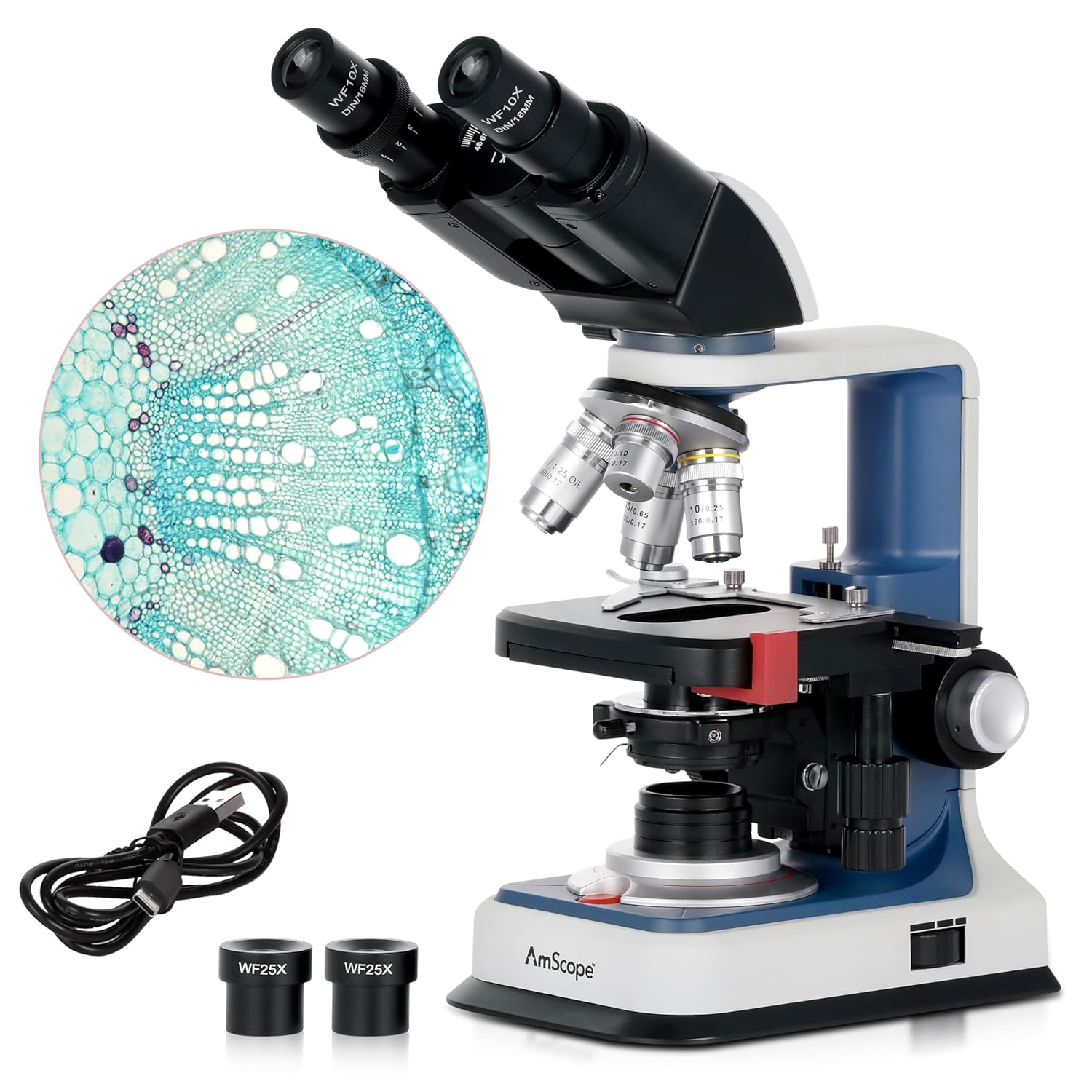 AmScope B120CR 40X2500X USBC Rechargeable Battery