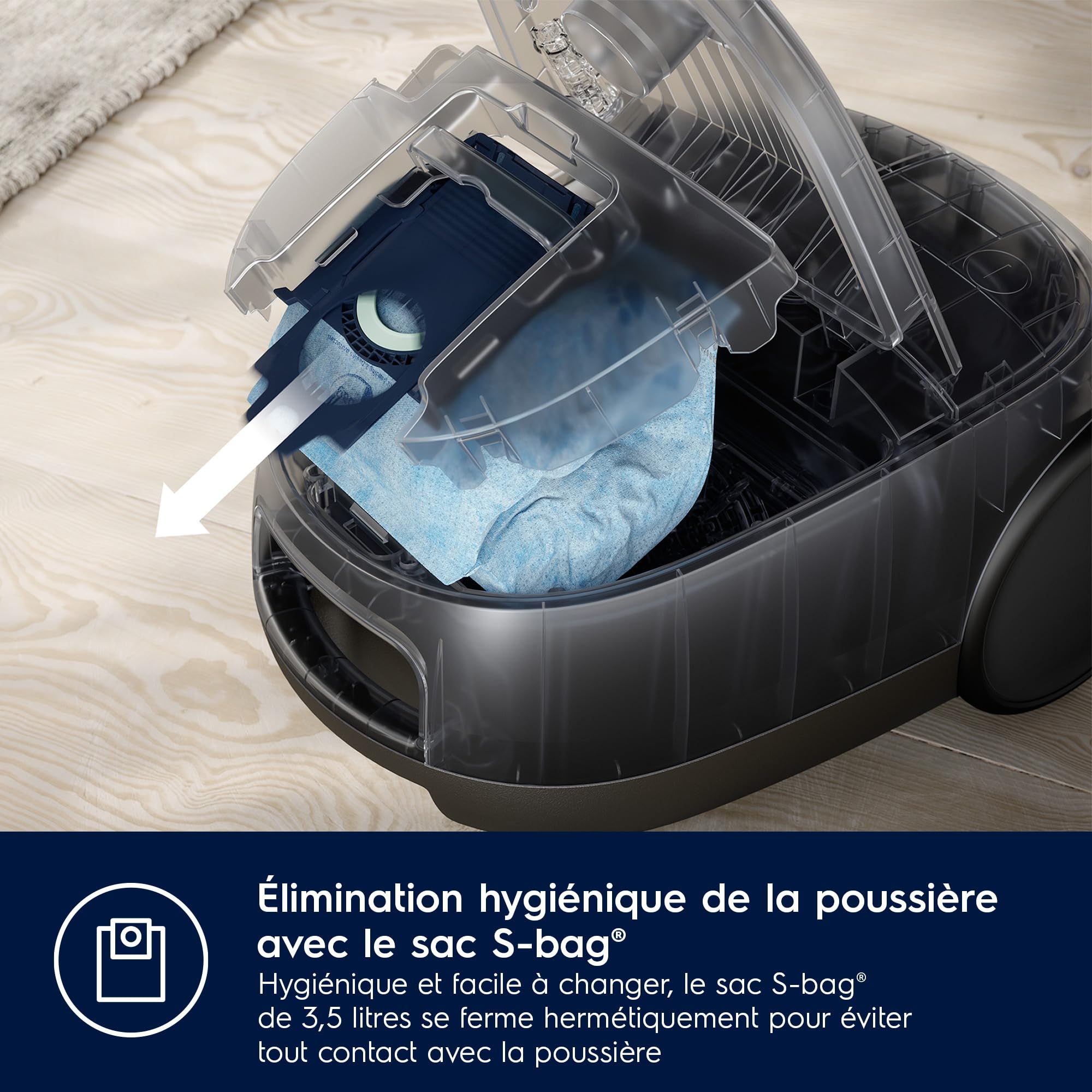 Electrolux 600 Aspirateur traineau avec Sac, Kit pour Poils d'animaux, 1x Filtre Hygiène HEPA 12 Lavable, Cordon 12m XXL, EB61A5UG, Gris