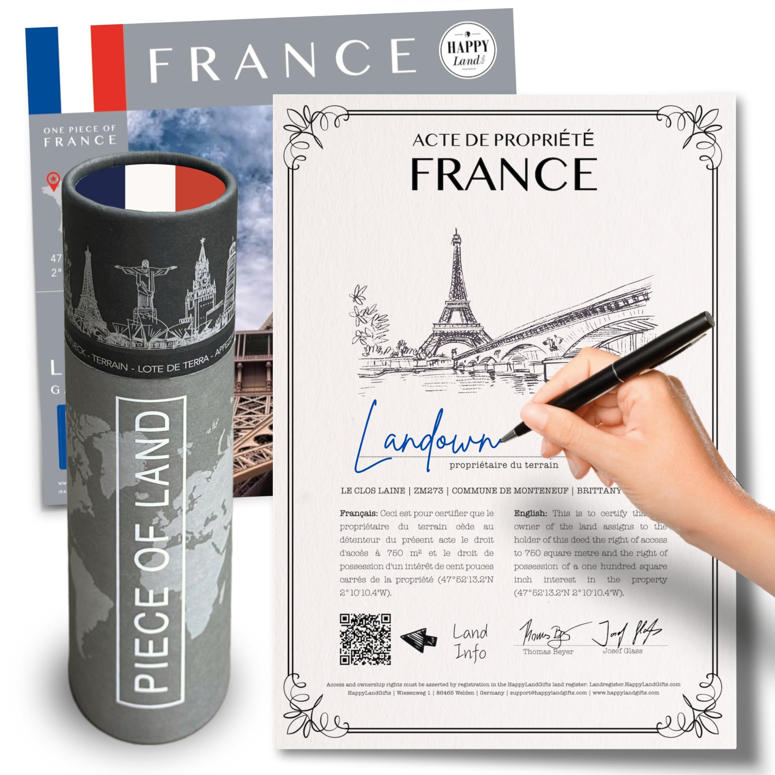 French Gifts for Men and Women | Real Piece of France | Unusual France Gift Ideas | Blank Certificate to Write in The Name of Your Choice | Gifts of France | French Christmas Gifts | Paris Gifts