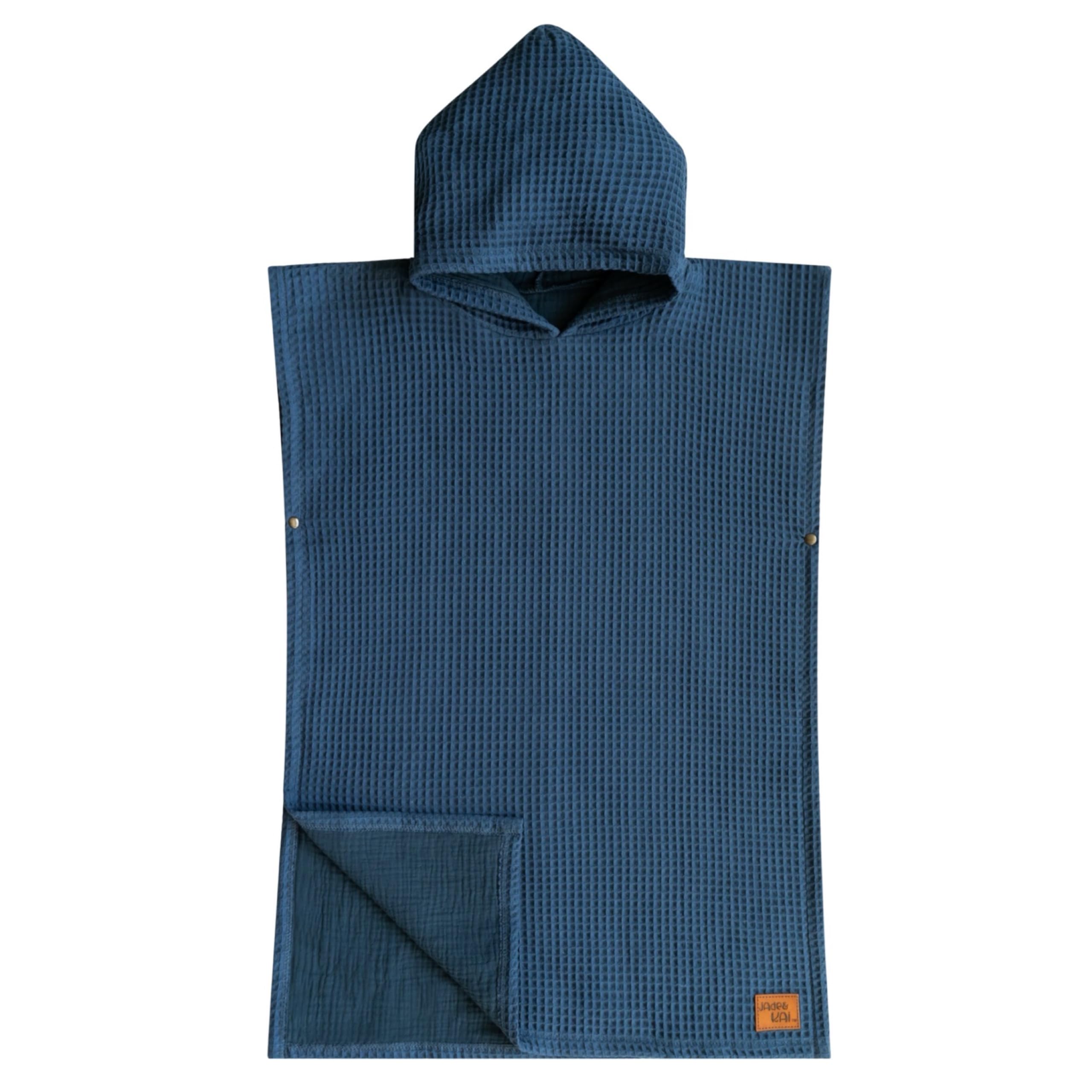 Jade&Kai Kapuzenhandtuch für Erwachsene, lässt sich in einen Poncho einrasten, Bio-Baumwolle, Waffelmuster, leicht und saugfähig, Bad, Strand und Pool, passend zu Kindern, mehrere Farben, Januar Aqua