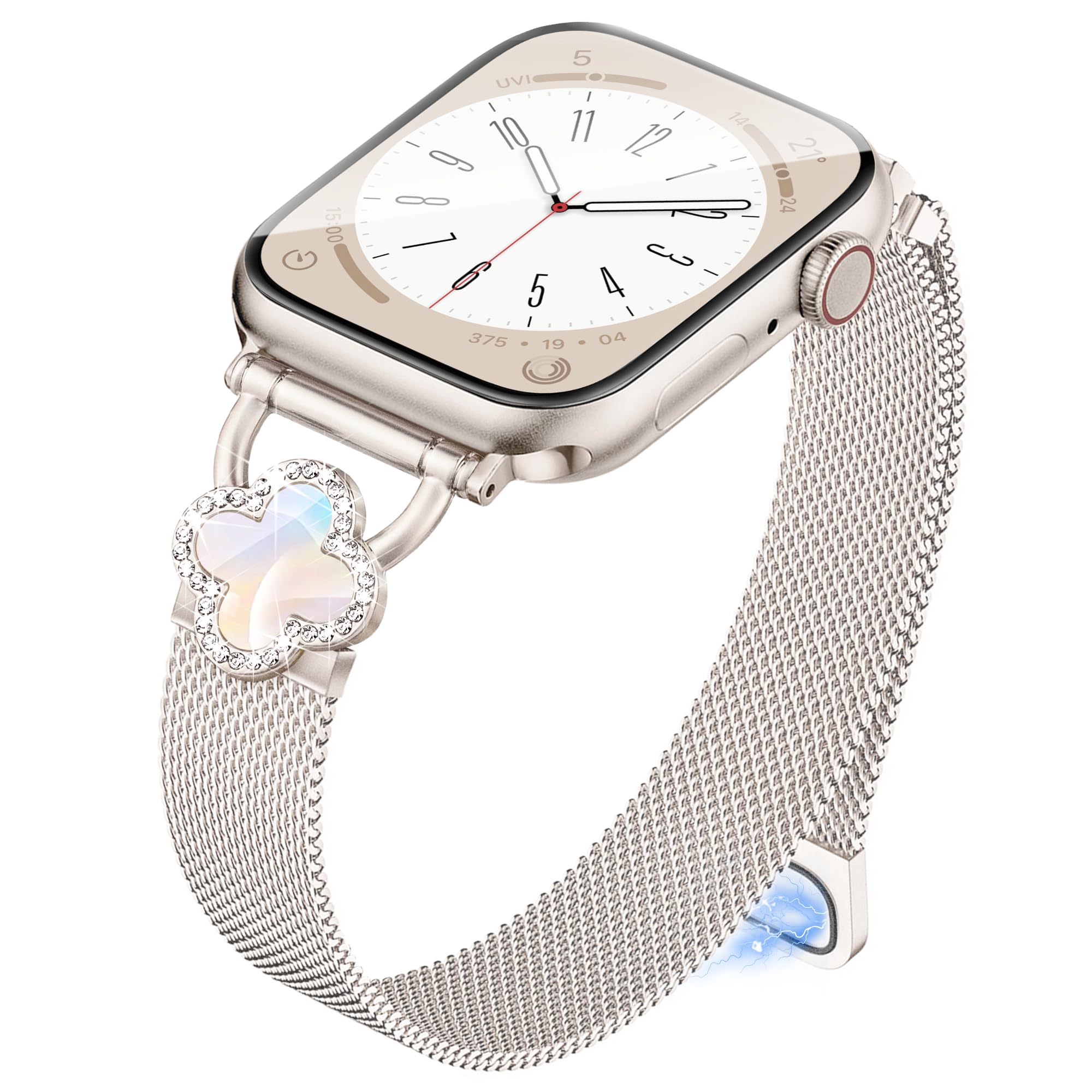 Melyis Magnetic Clover Band Fits Apple Watch Bands for Women 42mm 41mm 40mm 38m, Milanese Stainless Steel iWatch bands, Dressy Mesh Band for Apple