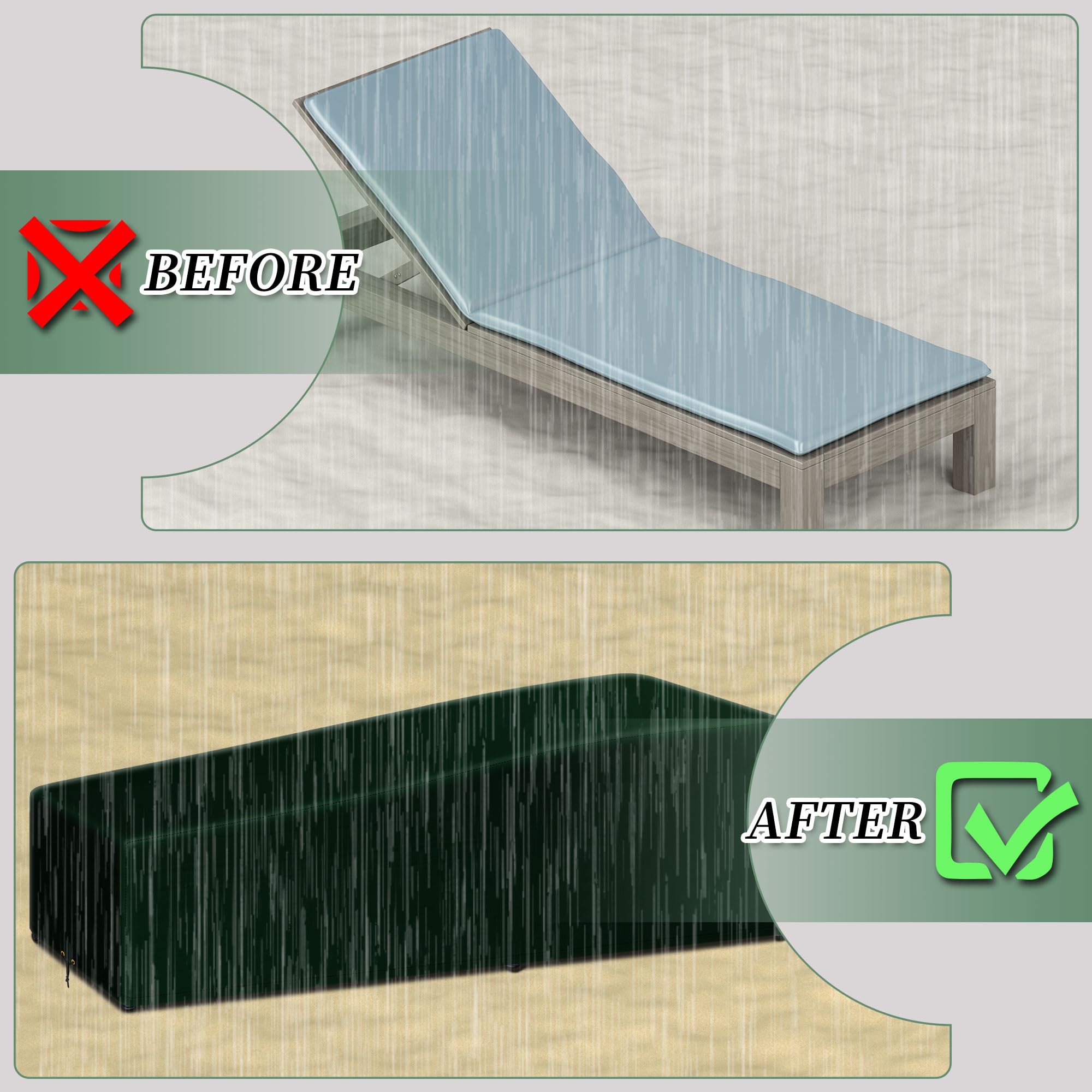 Garden Sunbed Lounger Cover con cordoncino, impermeabile, antivento, anti-UV, PE 220 x 80 x 35/55 cm, in tessuto per esterni, patio Sun Lounger F1SLC040